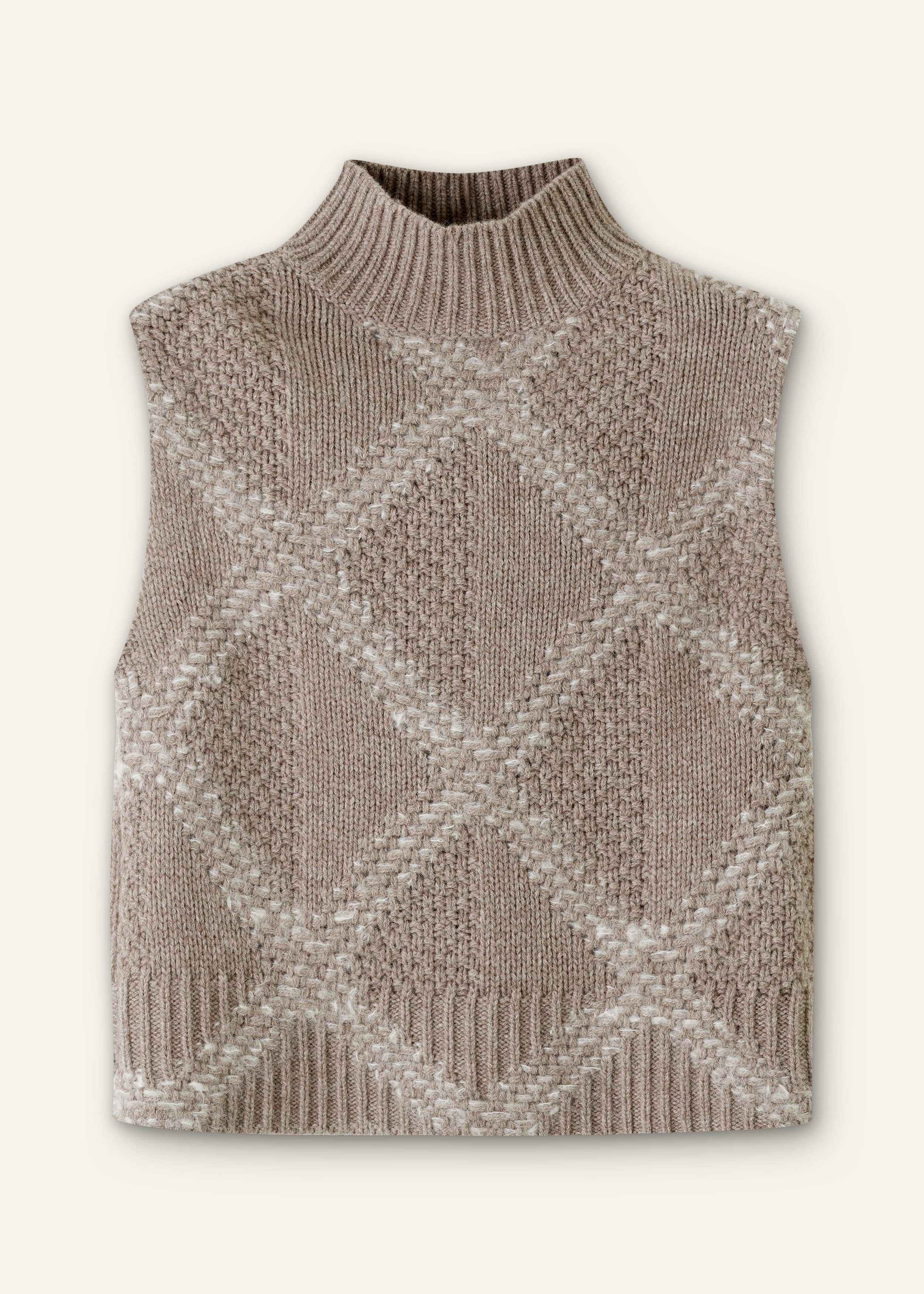 Brown Merino Statement Textured Argyle Sweater Vest meandem