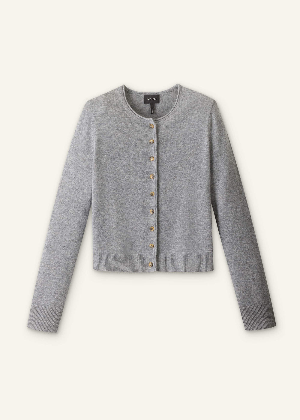 Gray Cashmere Roll Trim Straight Cardigan meandem