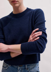 Navy Cashmere Crew Neck Crop Sweater meandem