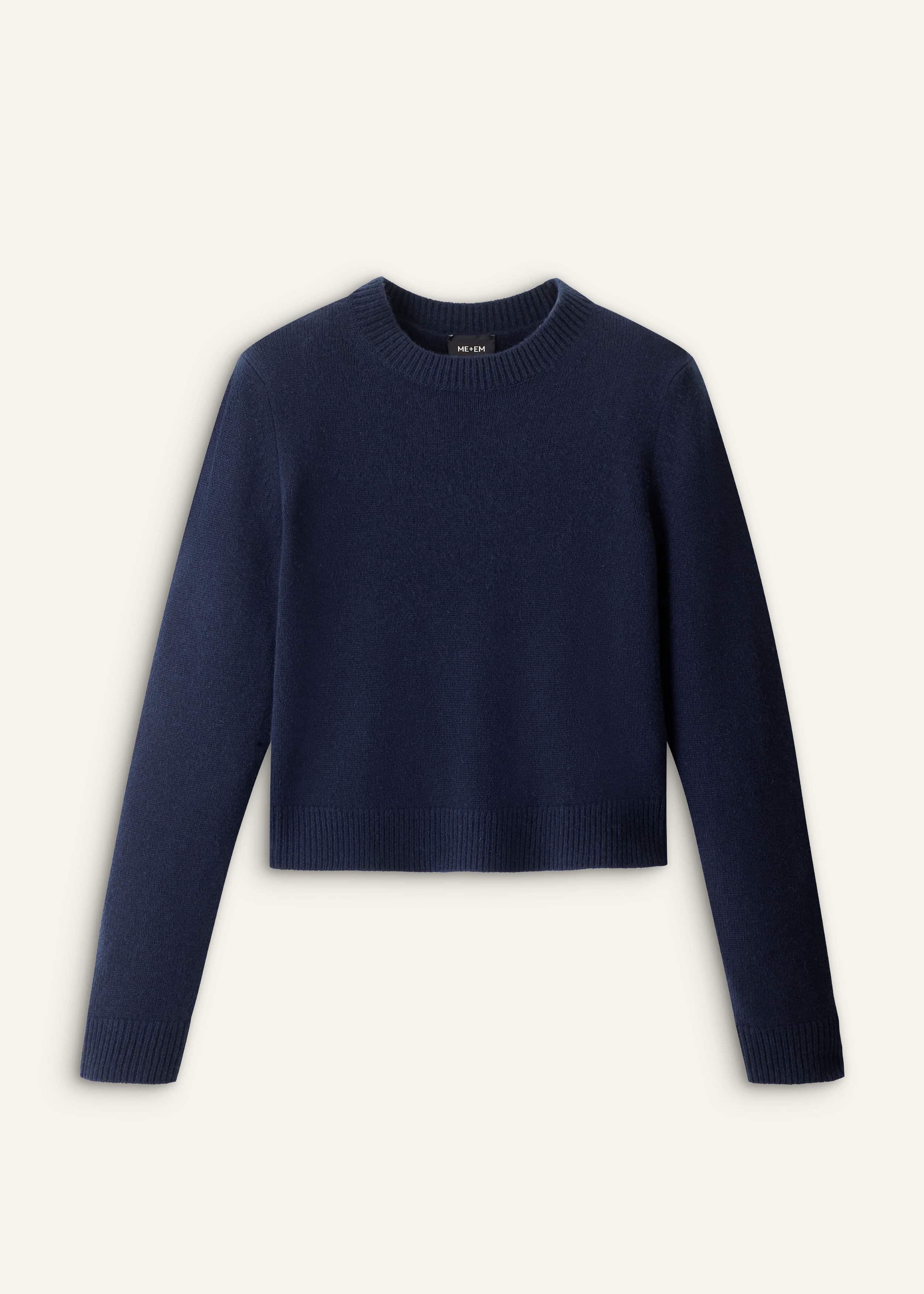 Navy Cashmere Crew Neck Crop Sweater meandem