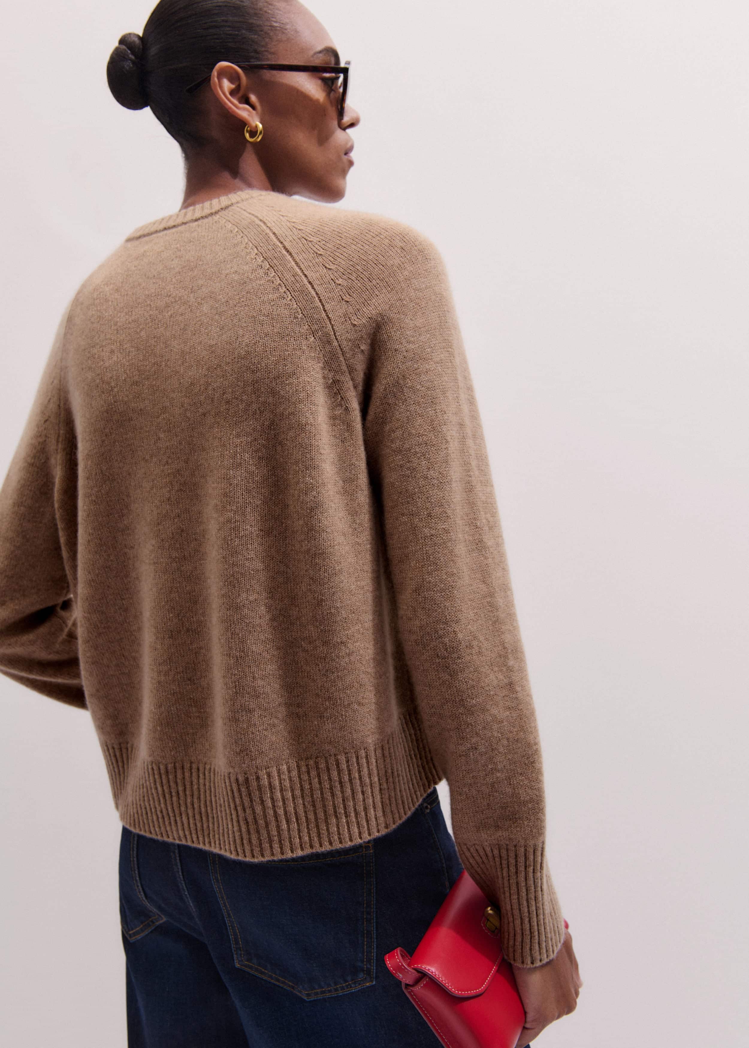 Brown Cashmere Curved Hem Raglan Sweater + Snood meandem