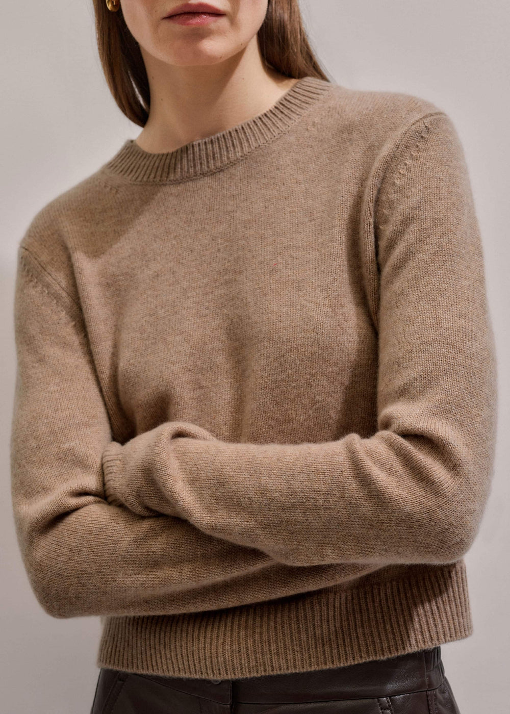 Camel Brown Cashmere Relaxed Crop Sweater meandem
