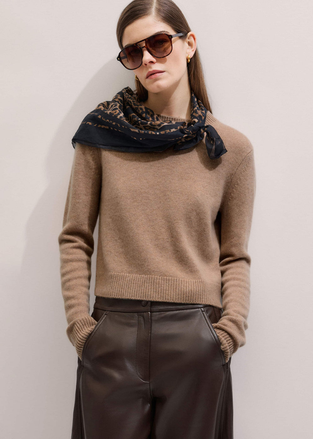 Camel Brown Cashmere Relaxed Crop Sweater meandem