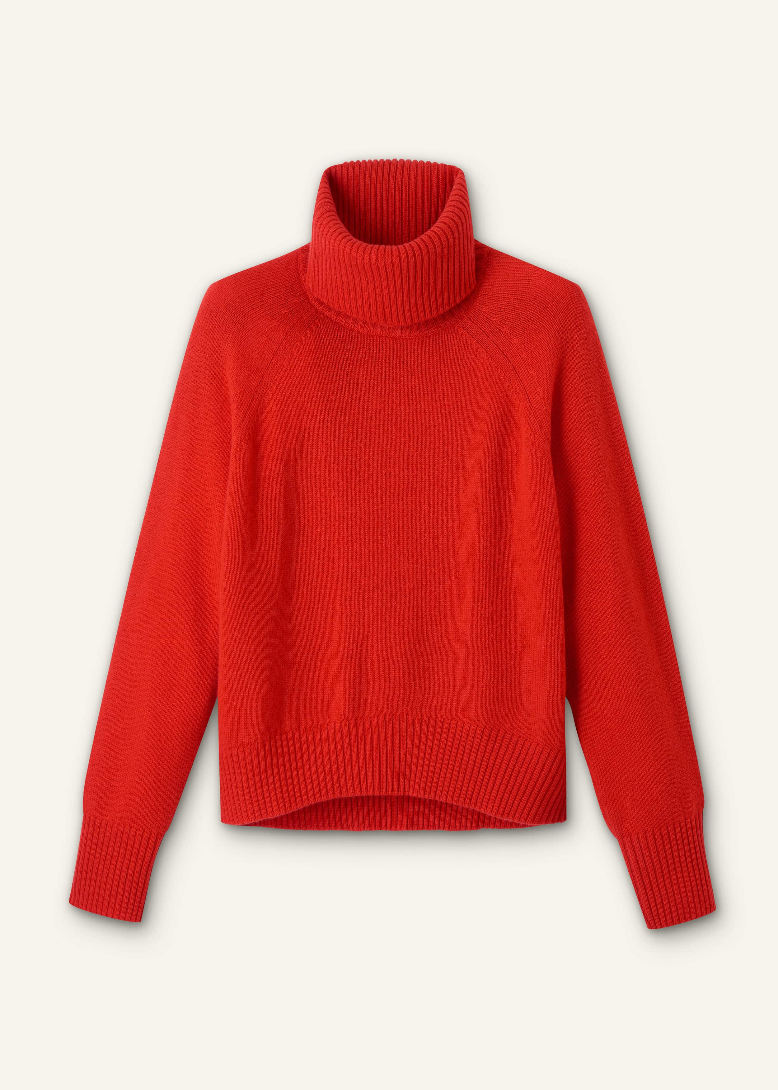 Red Cashmere Curved Hem Raglan Sweater + Snood meandem