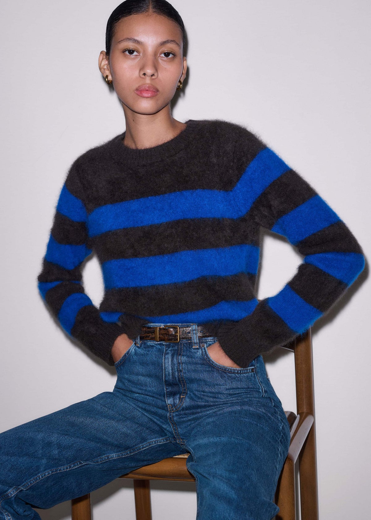 Brown Brushed Cashmere Stripe Crop Jumper meandem
