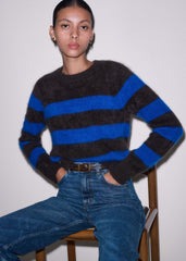 Brown Brushed Cashmere Stripe Crop Jumper meandem