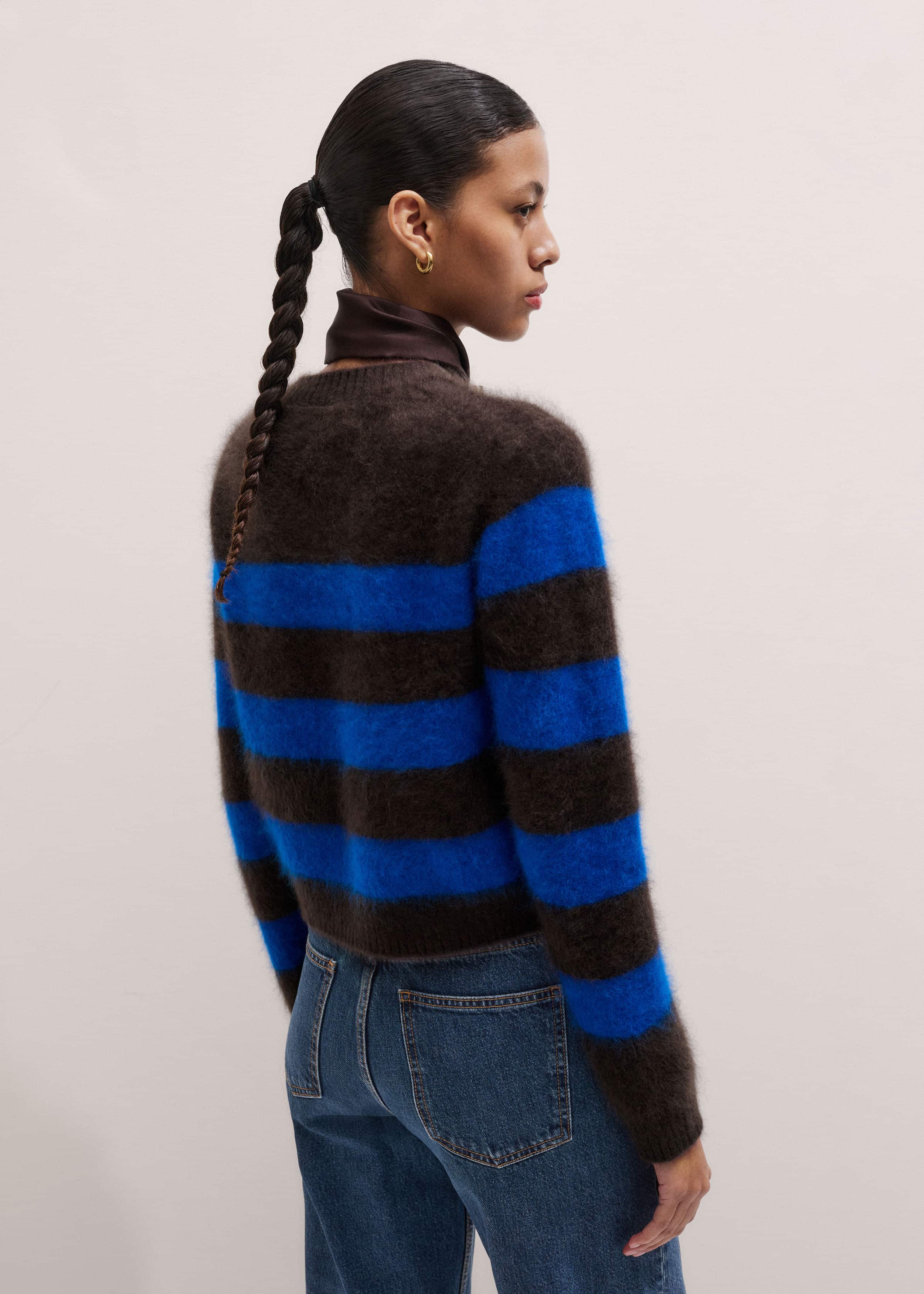 Brown Brushed Cashmere Stripe Crop Jumper meandem