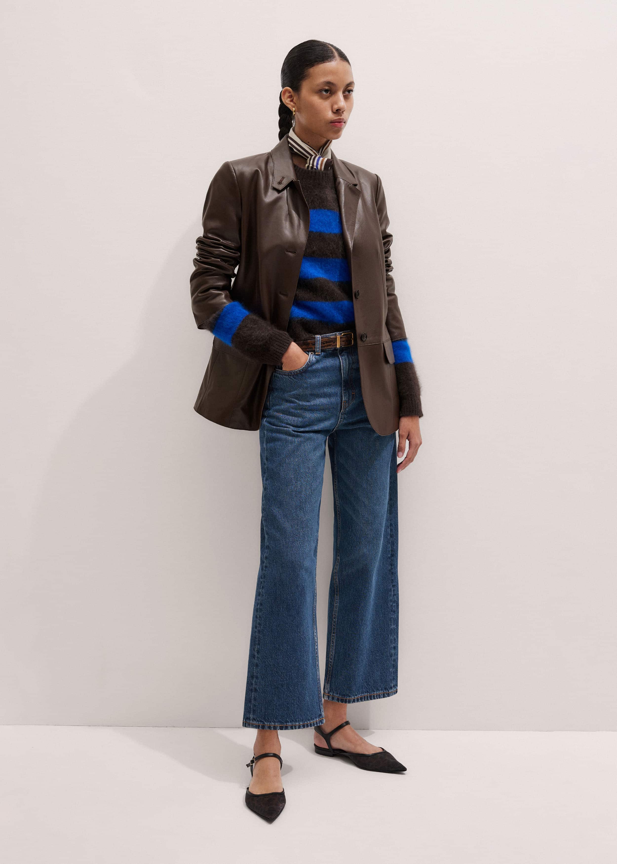 Brown Brushed Cashmere Stripe Crop Jumper meandem