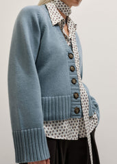 Blue V-Neck Relaxed Raglan Cardigan meandem