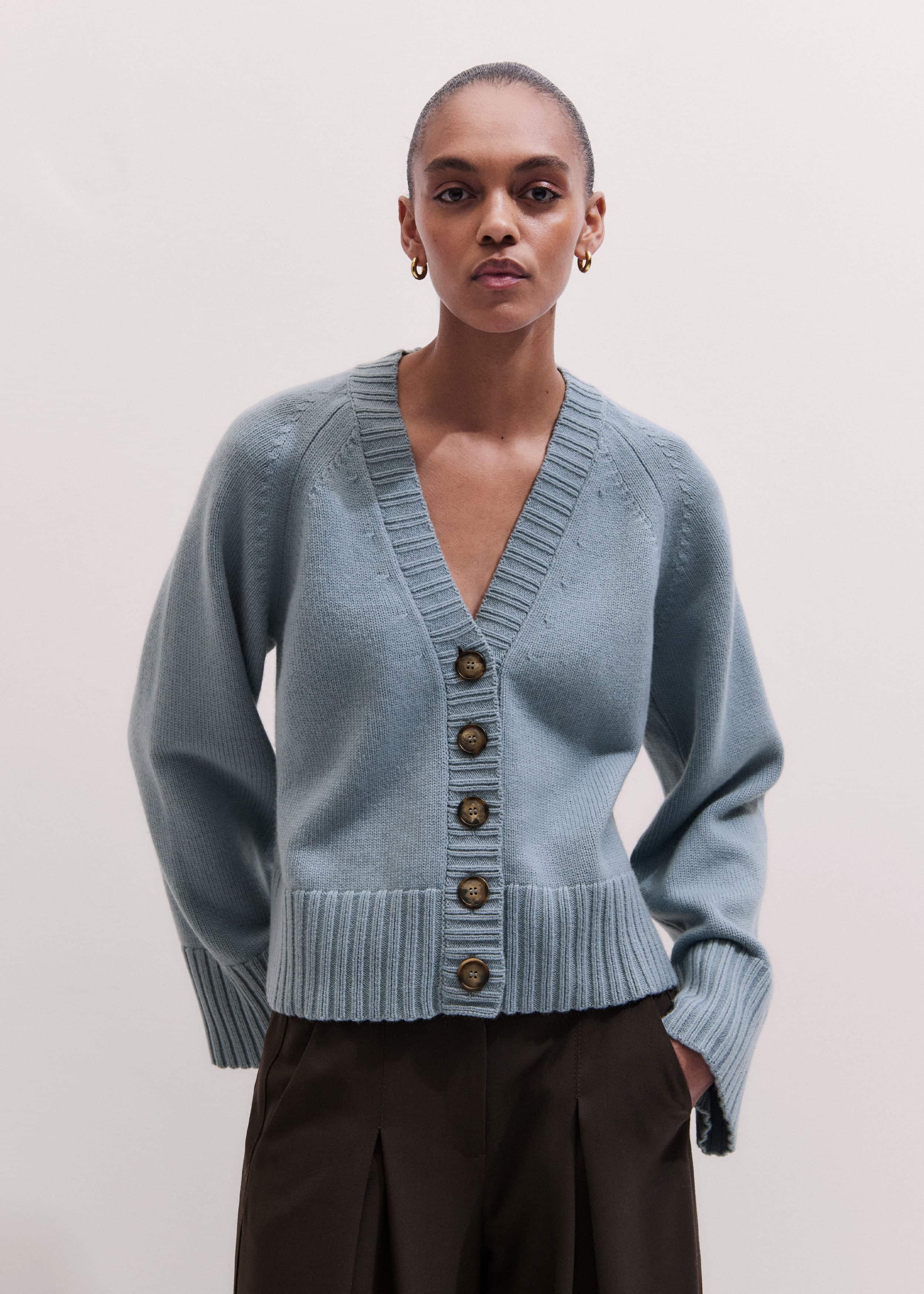 Blue V-Neck Relaxed Raglan Cardigan meandem