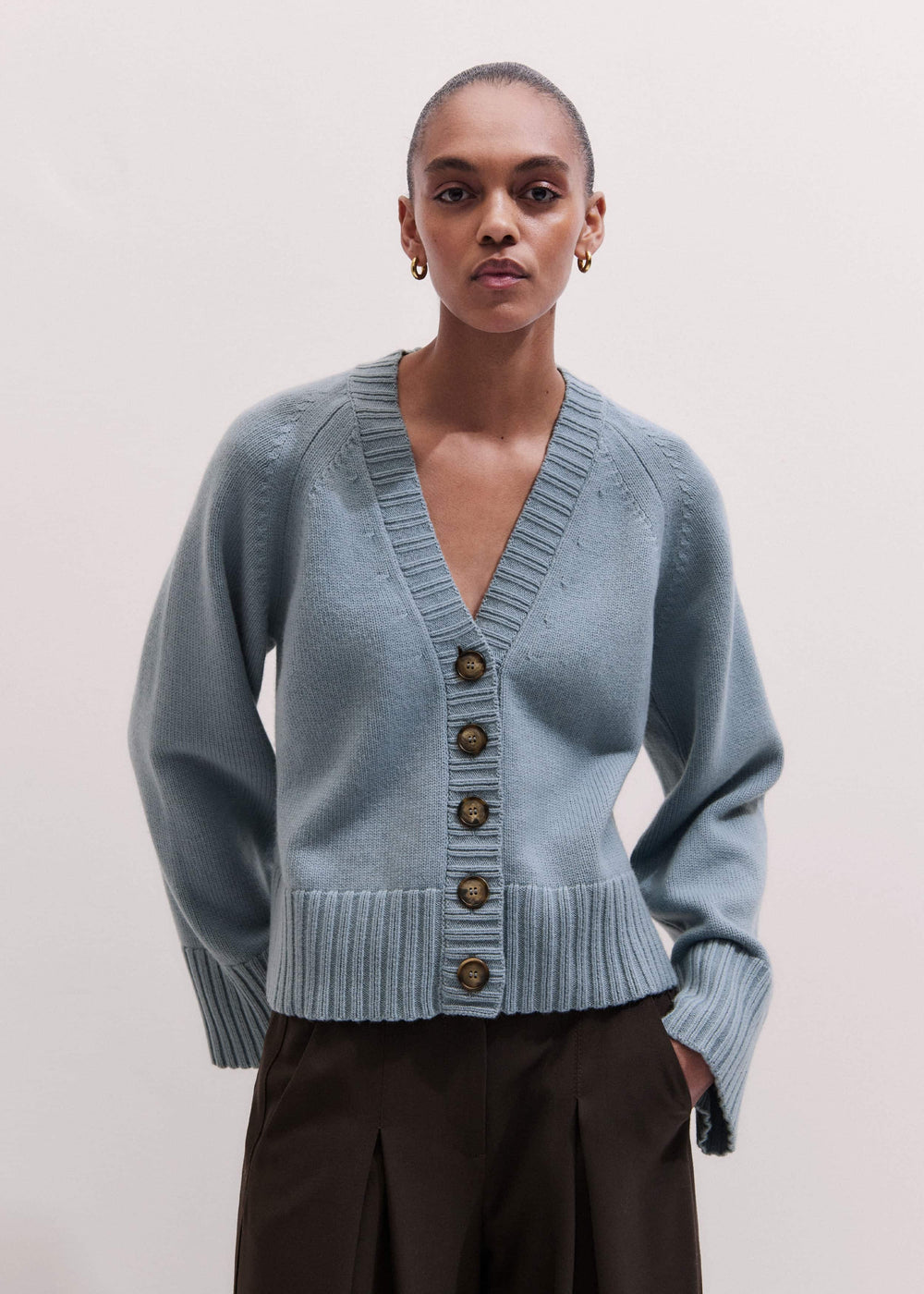Blue V-Neck Relaxed Raglan Cardigan meandem