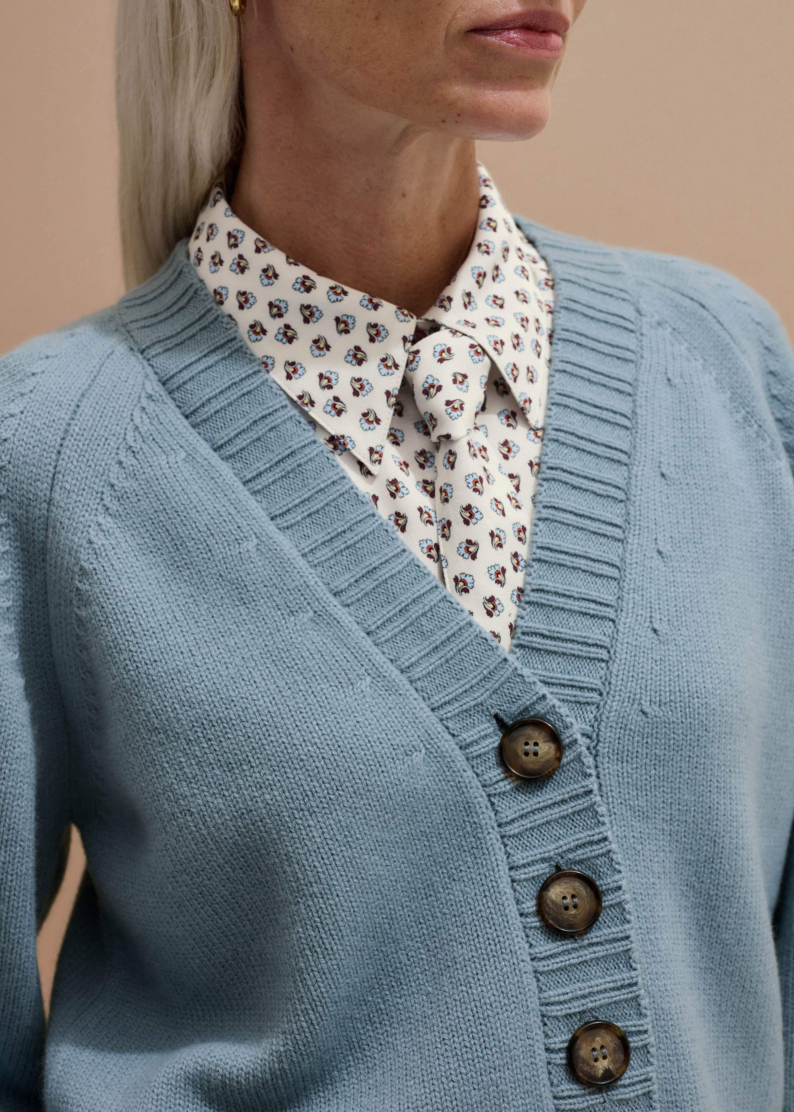 Blue V-Neck Relaxed Raglan Cardigan meandem