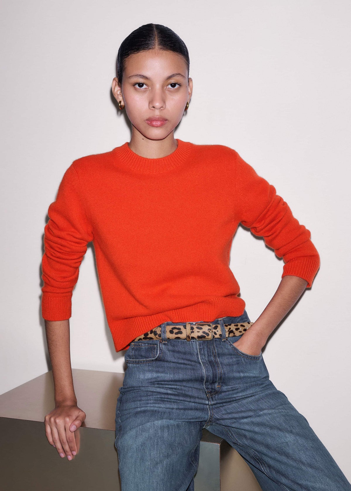 Orange Cashmere Relaxed Crop Sweater meandem