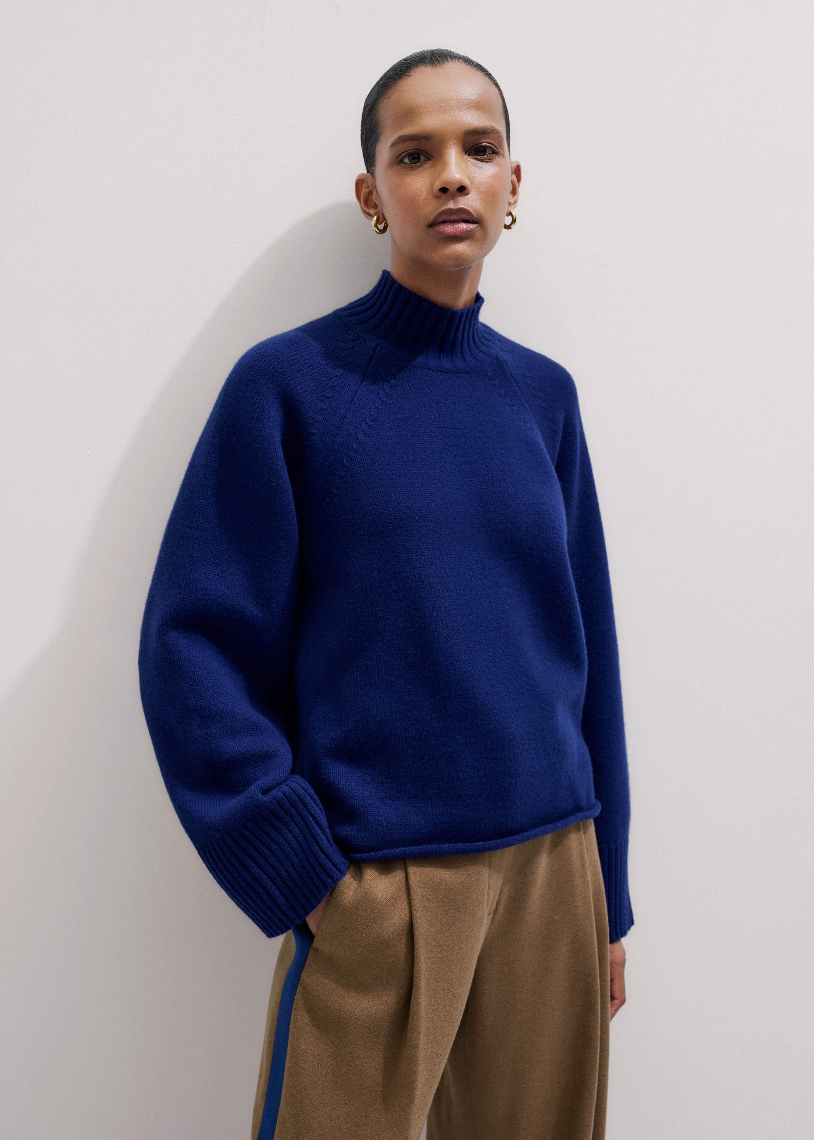 Blue High Neck Relaxed Raglan Sweater meandem