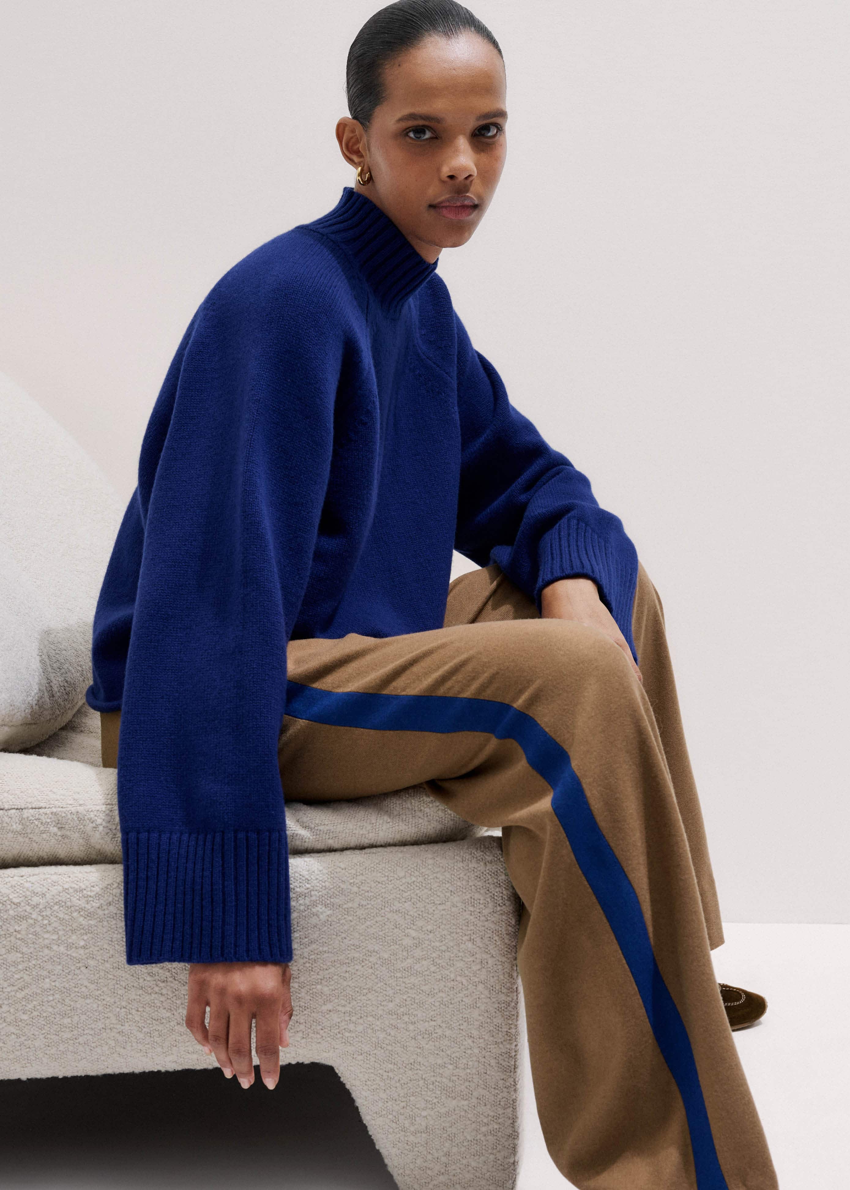 Blue High Neck Relaxed Raglan Sweater meandem