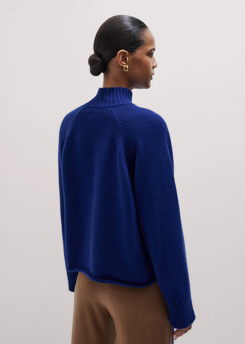 Blue High Neck Relaxed Raglan Sweater meandem
