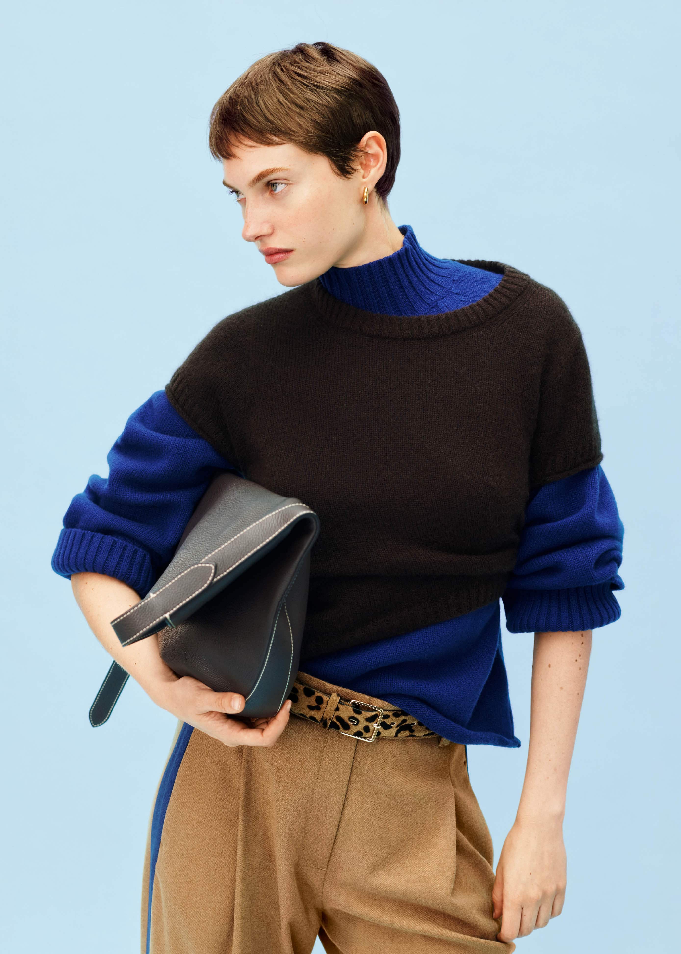 Blue High Neck Relaxed Raglan Sweater meandem