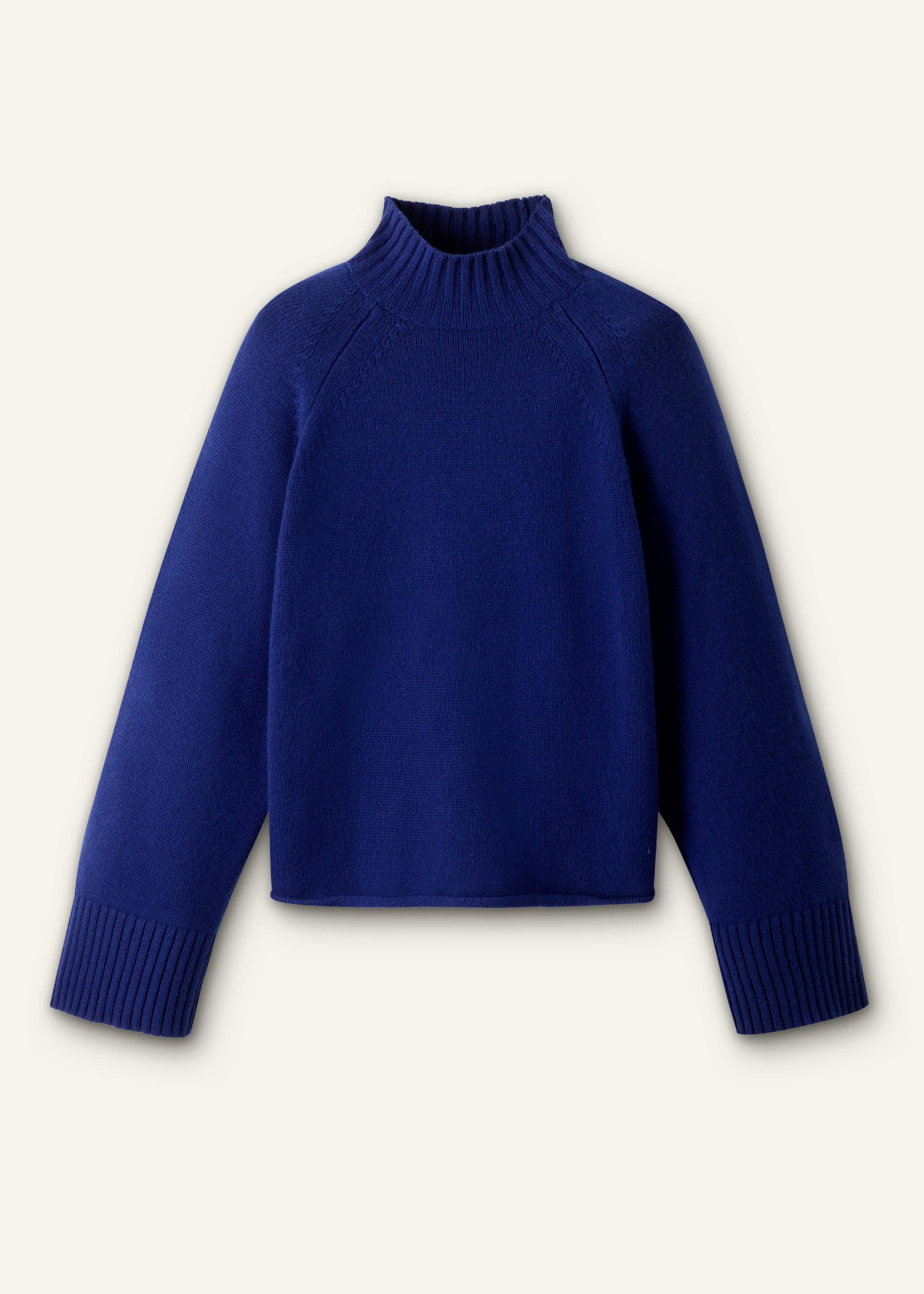 Blue High Neck Relaxed Raglan Sweater meandem