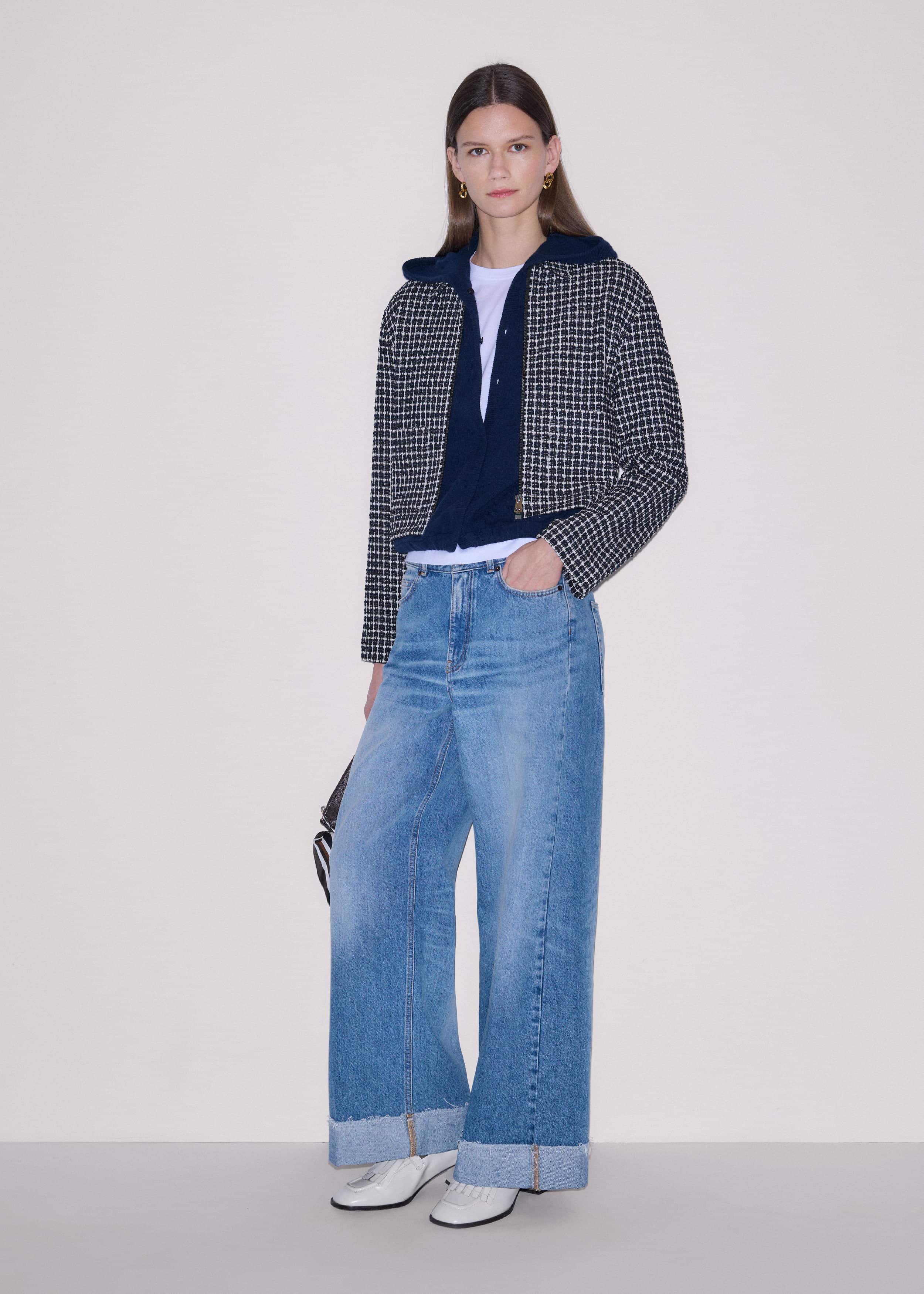 Dark Navy Cashmere Drop Shoulder Box Crop Hoodie meandem