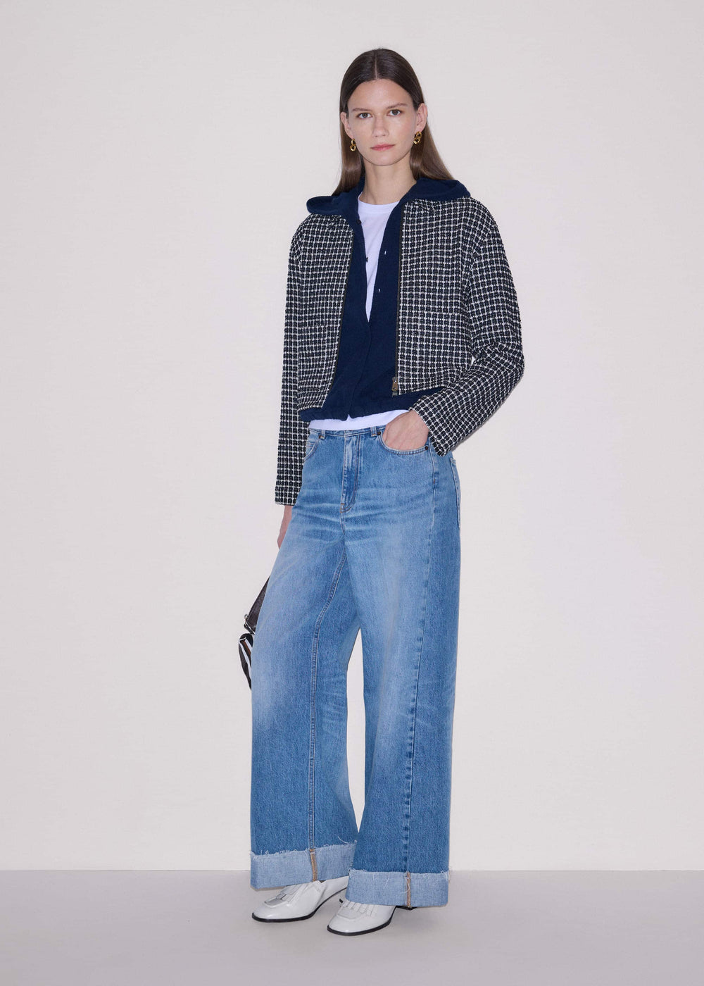 Dark Navy Cashmere Drop Shoulder Box Crop Hoodie meandem