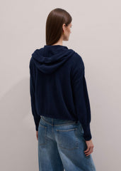 Dark Navy Cashmere Drop Shoulder Box Crop Hoodie meandem