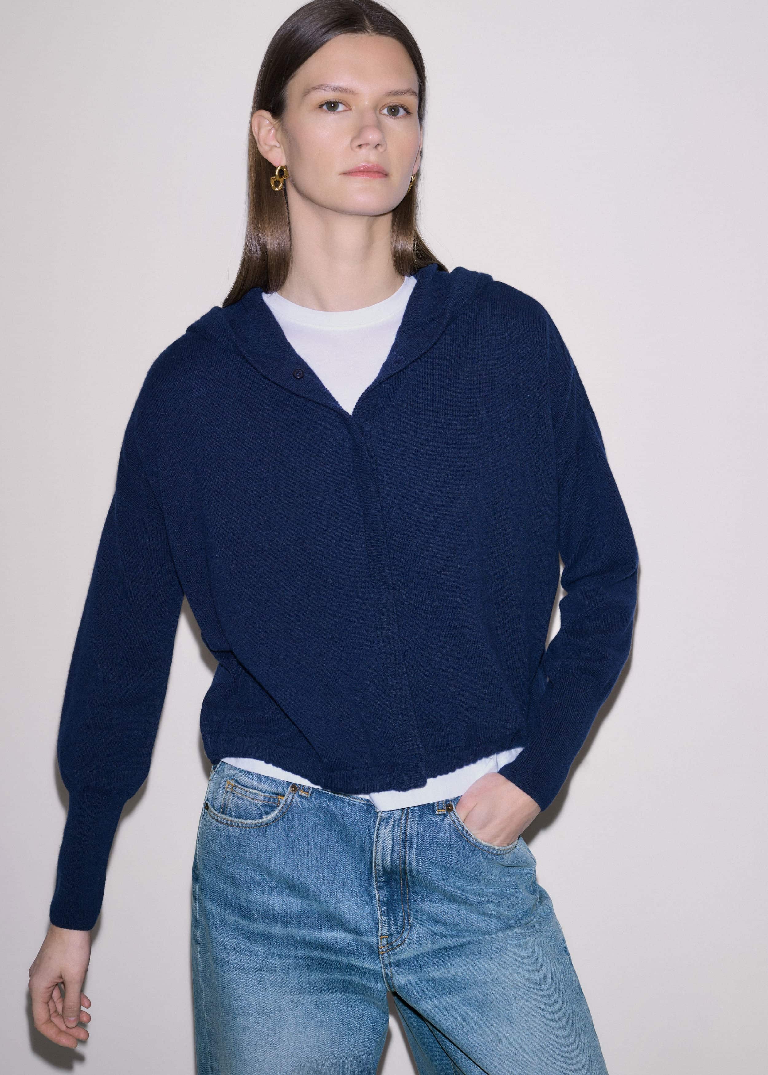 Dark Navy Cashmere Drop Shoulder Box Crop Hoodie meandem