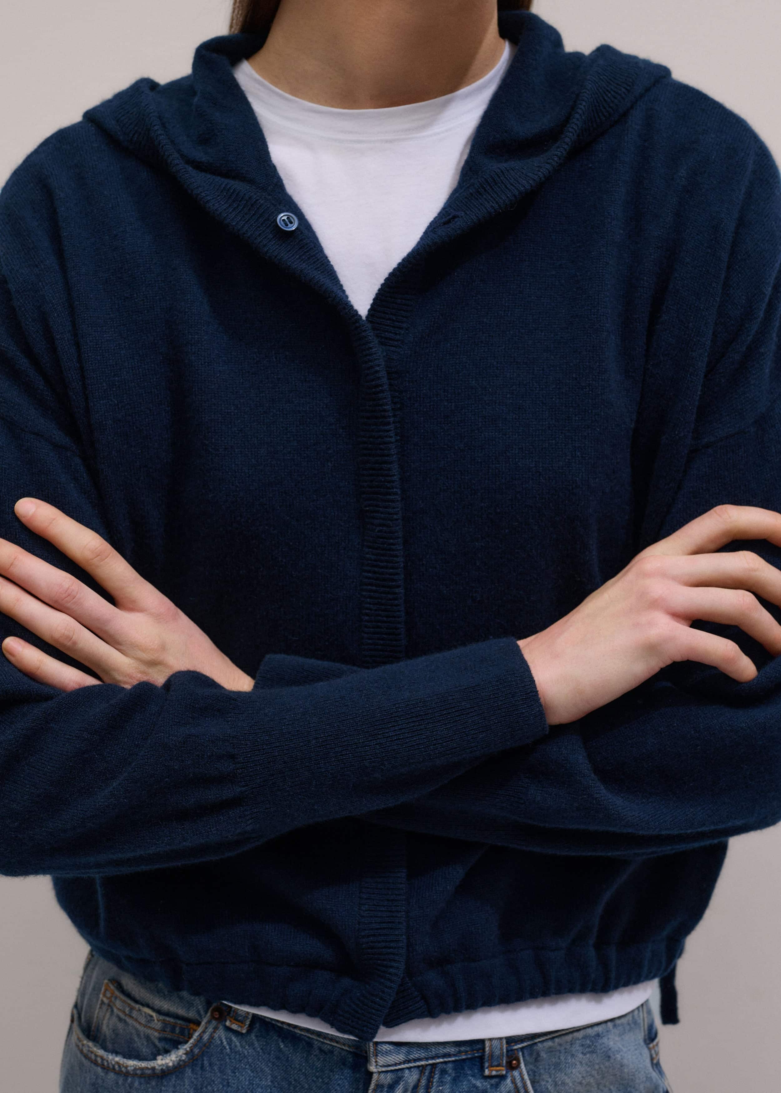 Dark Navy Cashmere Drop Shoulder Box Crop Hoodie meandem
