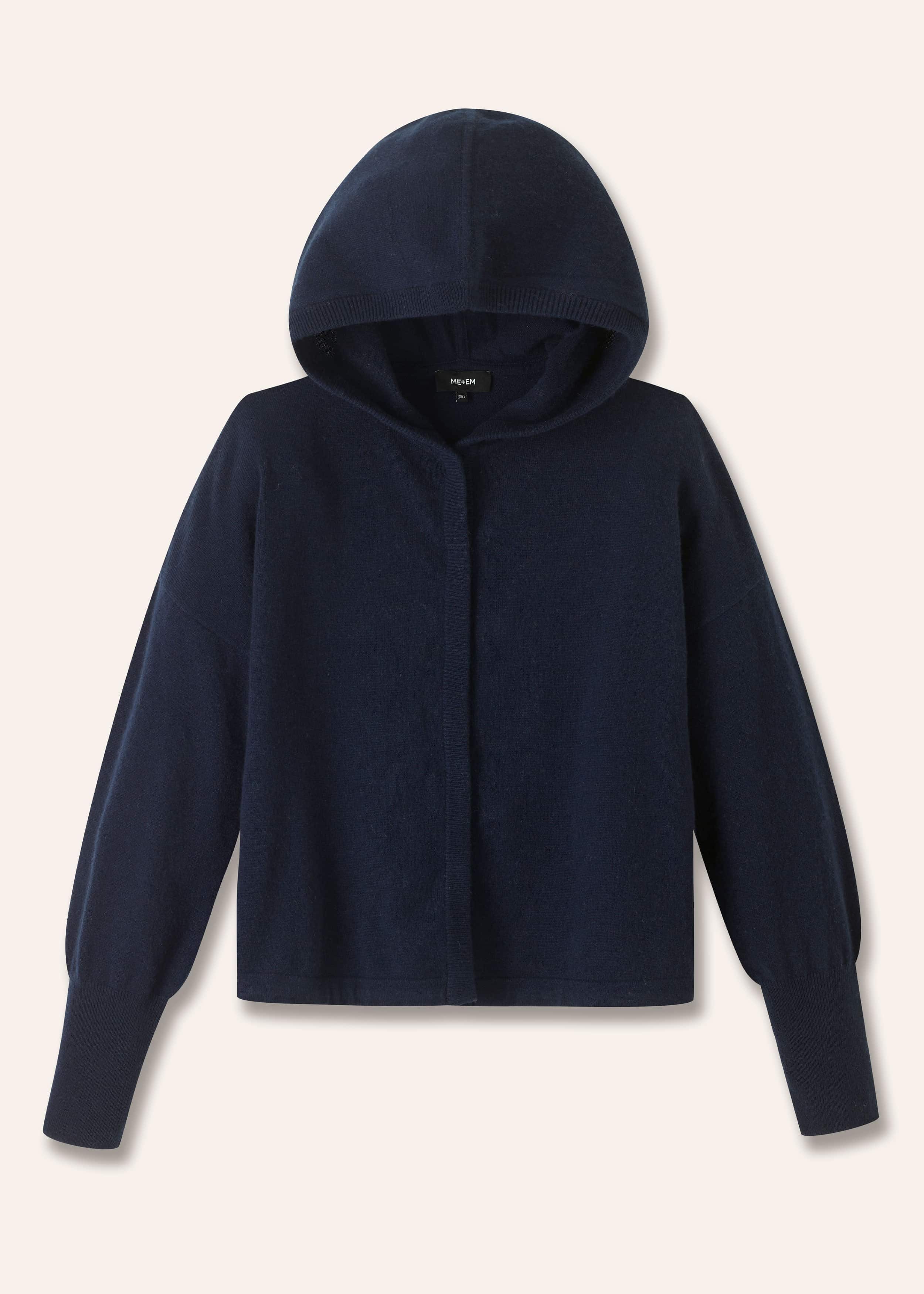 Dark Navy Cashmere Drop Shoulder Box Crop Hoodie meandem