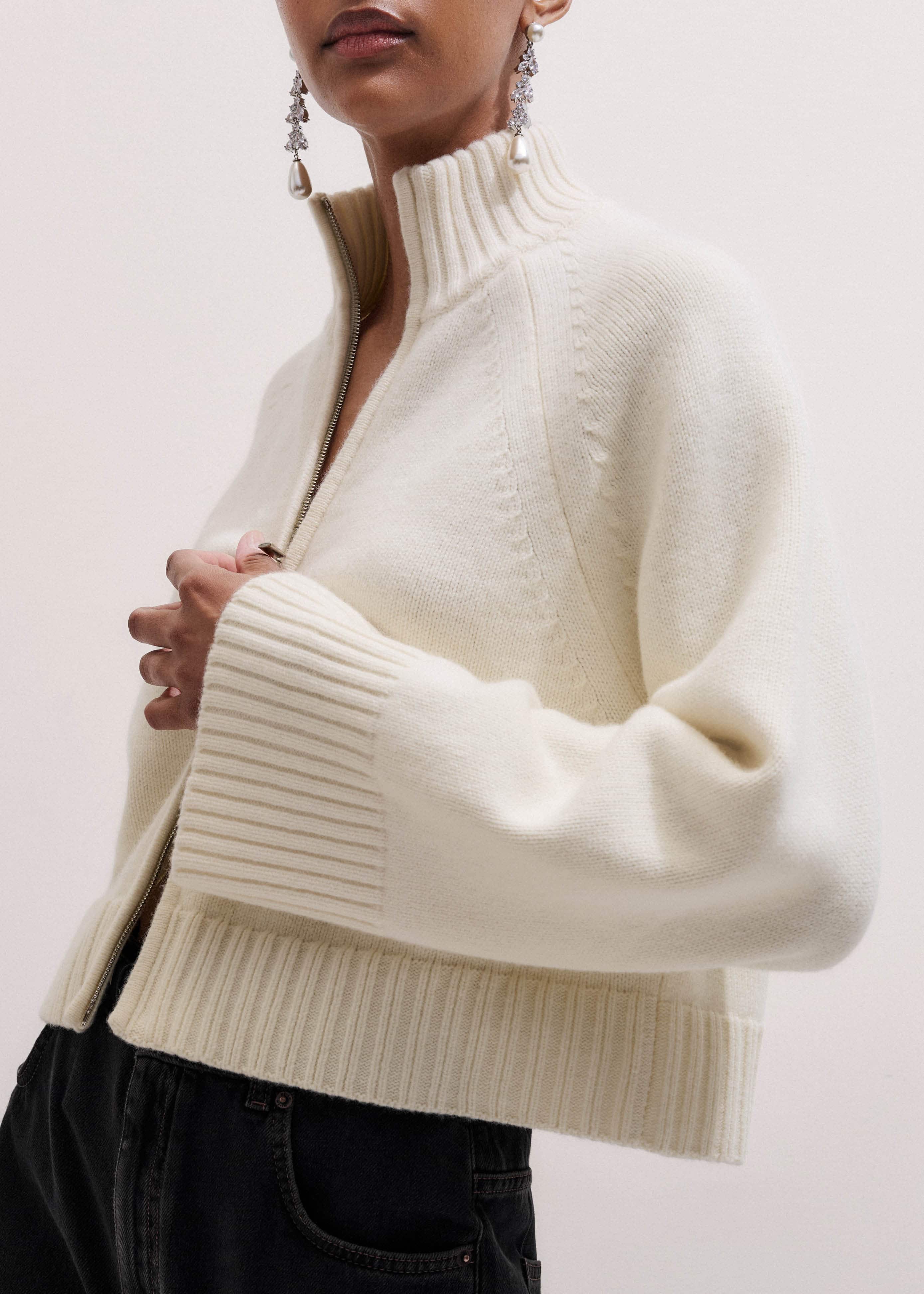 Cream Two-Way Zip Jacket meandem