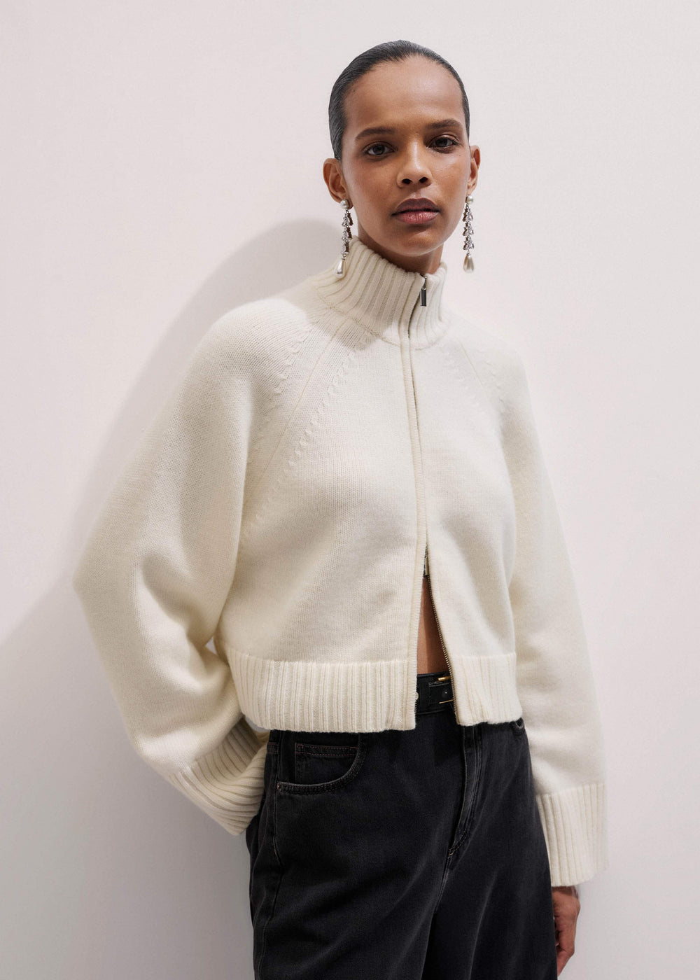 Cream Two-Way Zip Jacket meandem
