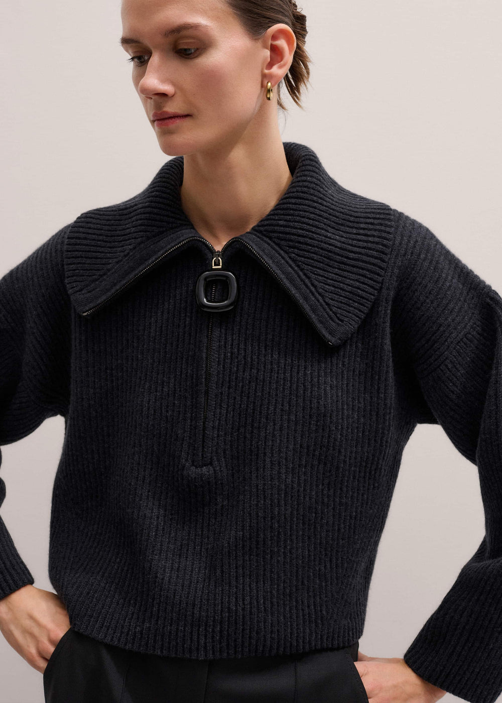 Grey Relaxed Fly Neck Zip Jumper meandem