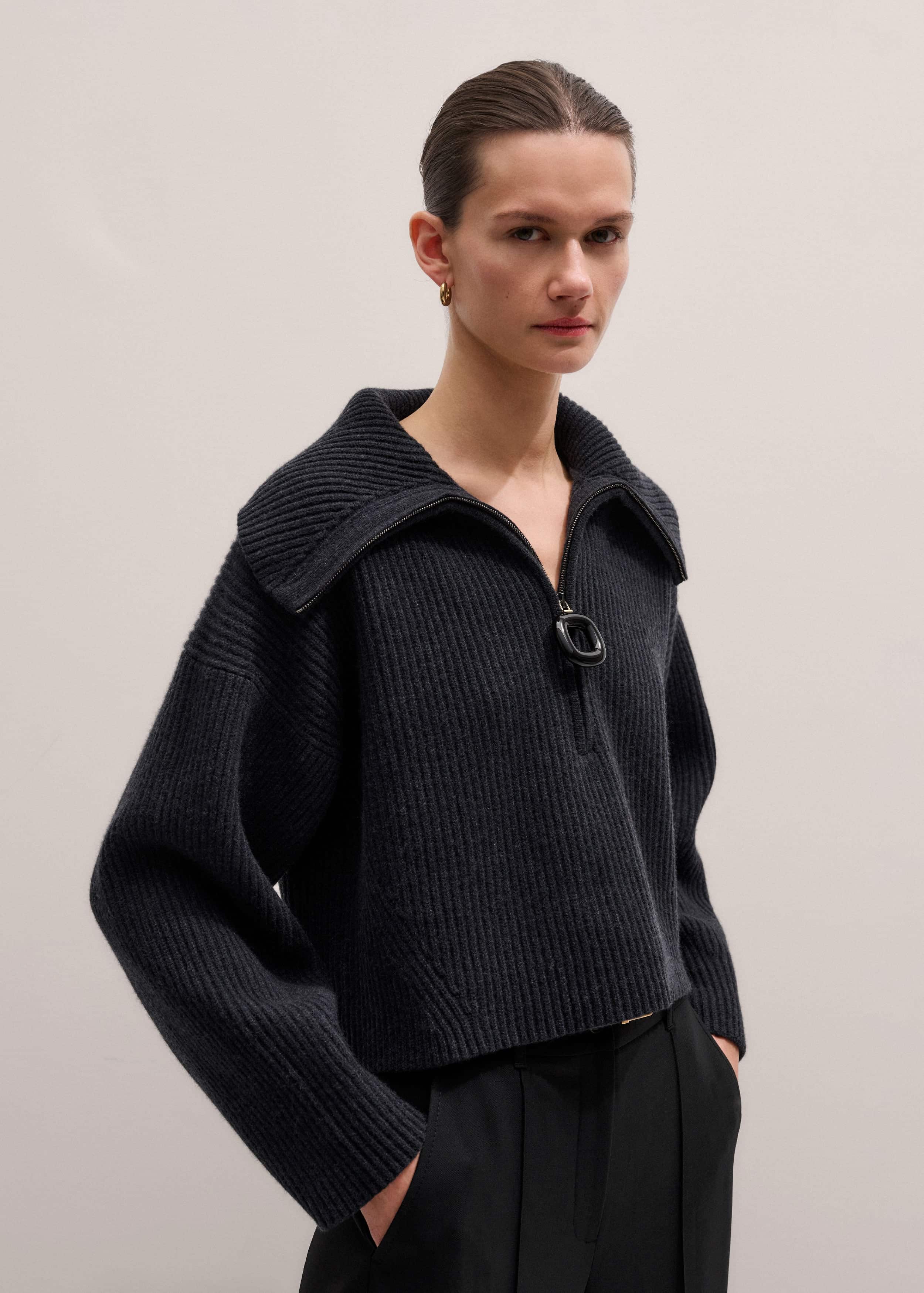 Grey Relaxed Fly Neck Zip Jumper meandem
