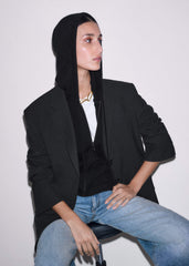 Black Cashmere Sleeveless Relaxed Zip Hoodie meandem