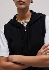 Black Cashmere Sleeveless Relaxed Zip Hoodie meandem