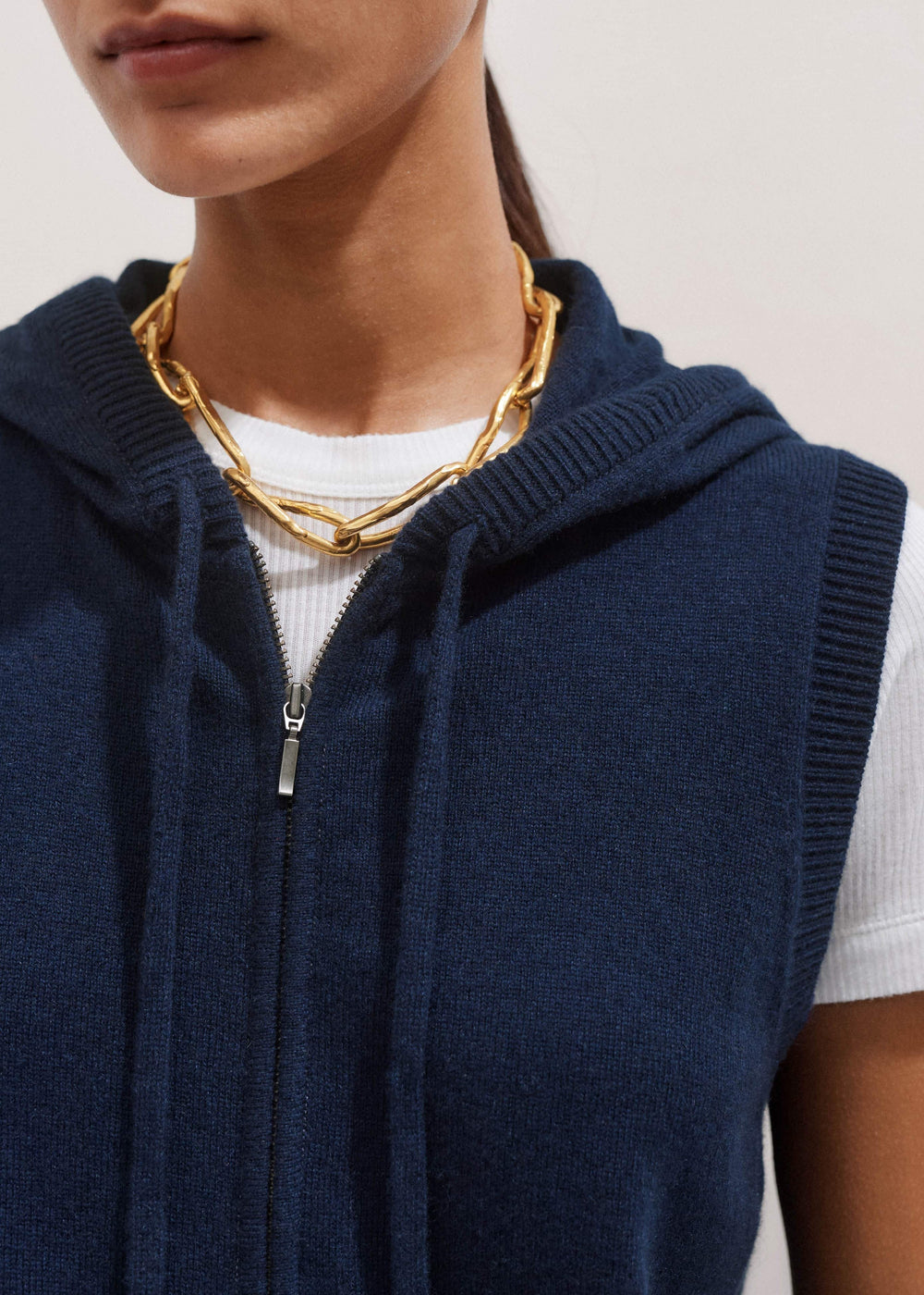 Navy Icon Cashmere Sleeveless Blazer Hoodie | Knitwear meandem