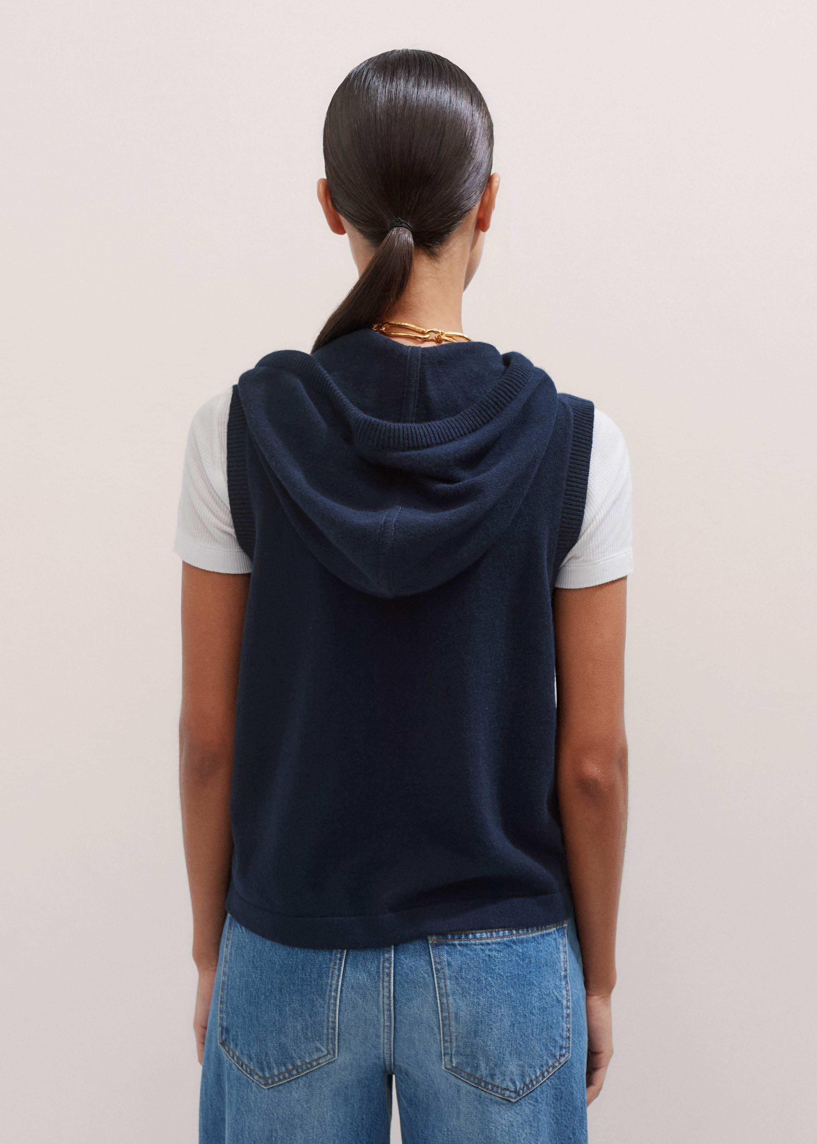 Navy Icon Cashmere Sleeveless Blazer Hoodie | Knitwear meandem