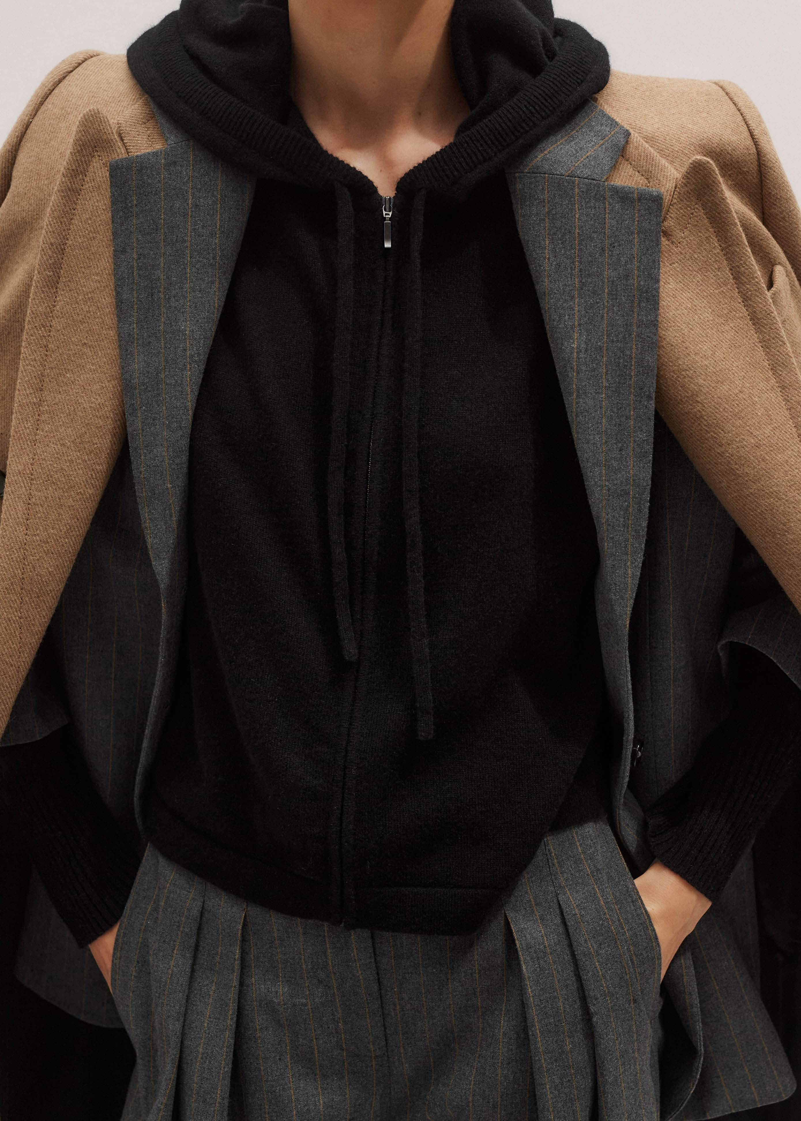Black Cashmere Relaxed Fit Box Zip Hoodie meandem