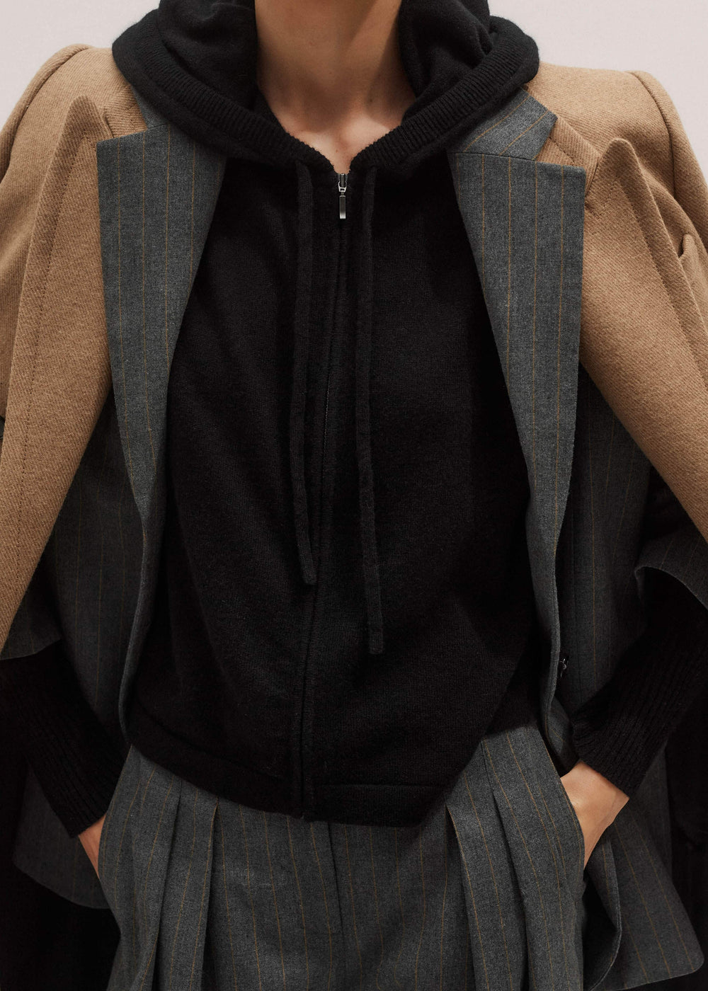 Black Cashmere Relaxed Fit Box Zip Hoodie meandem