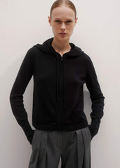 Black Cashmere Relaxed Fit Box Zip Hoodie meandem