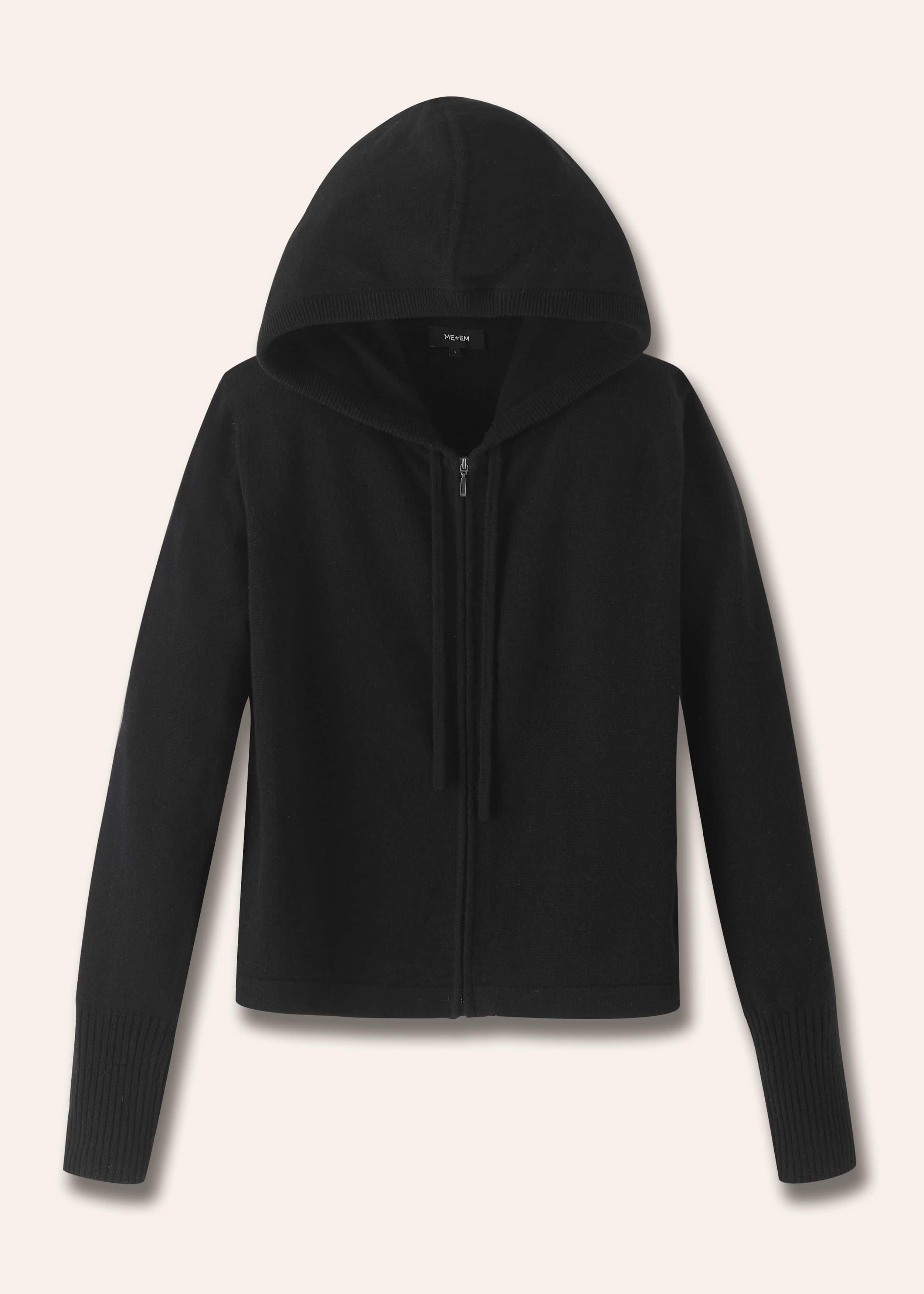 Black Cashmere Relaxed Fit Box Zip Hoodie meandem