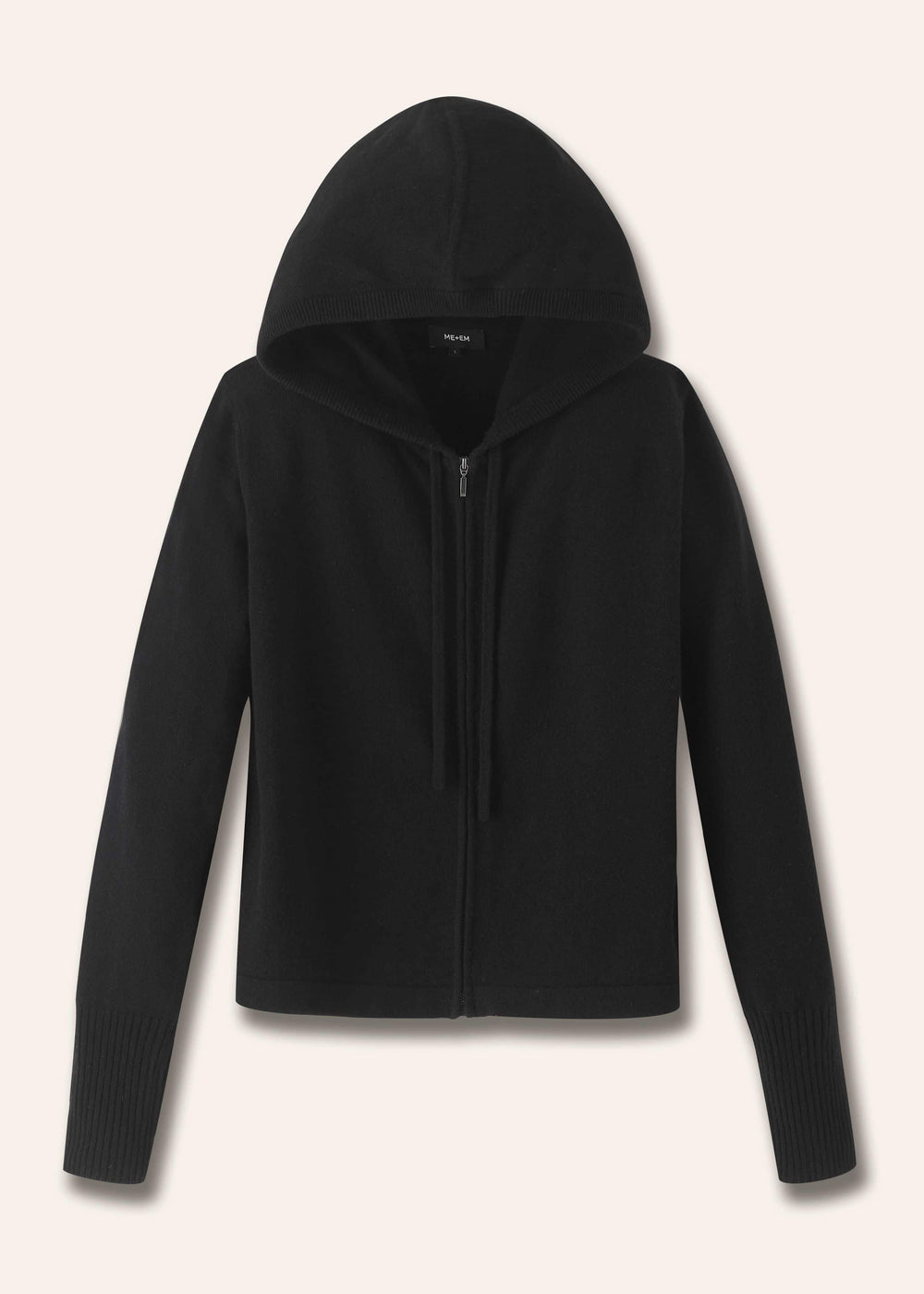 Black Cashmere Relaxed Fit Box Zip Hoodie meandem