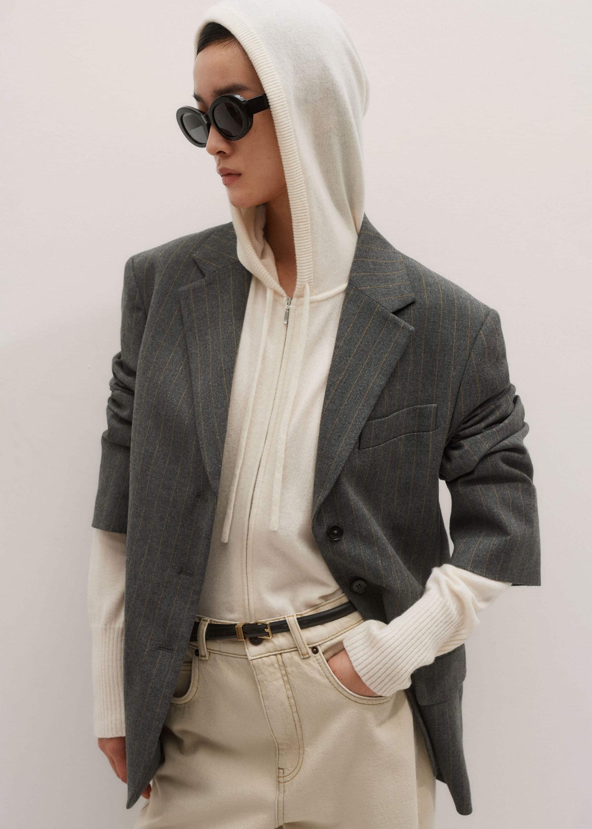 Cream Cashmere Relaxed Fit Box Zip Hoody meandem