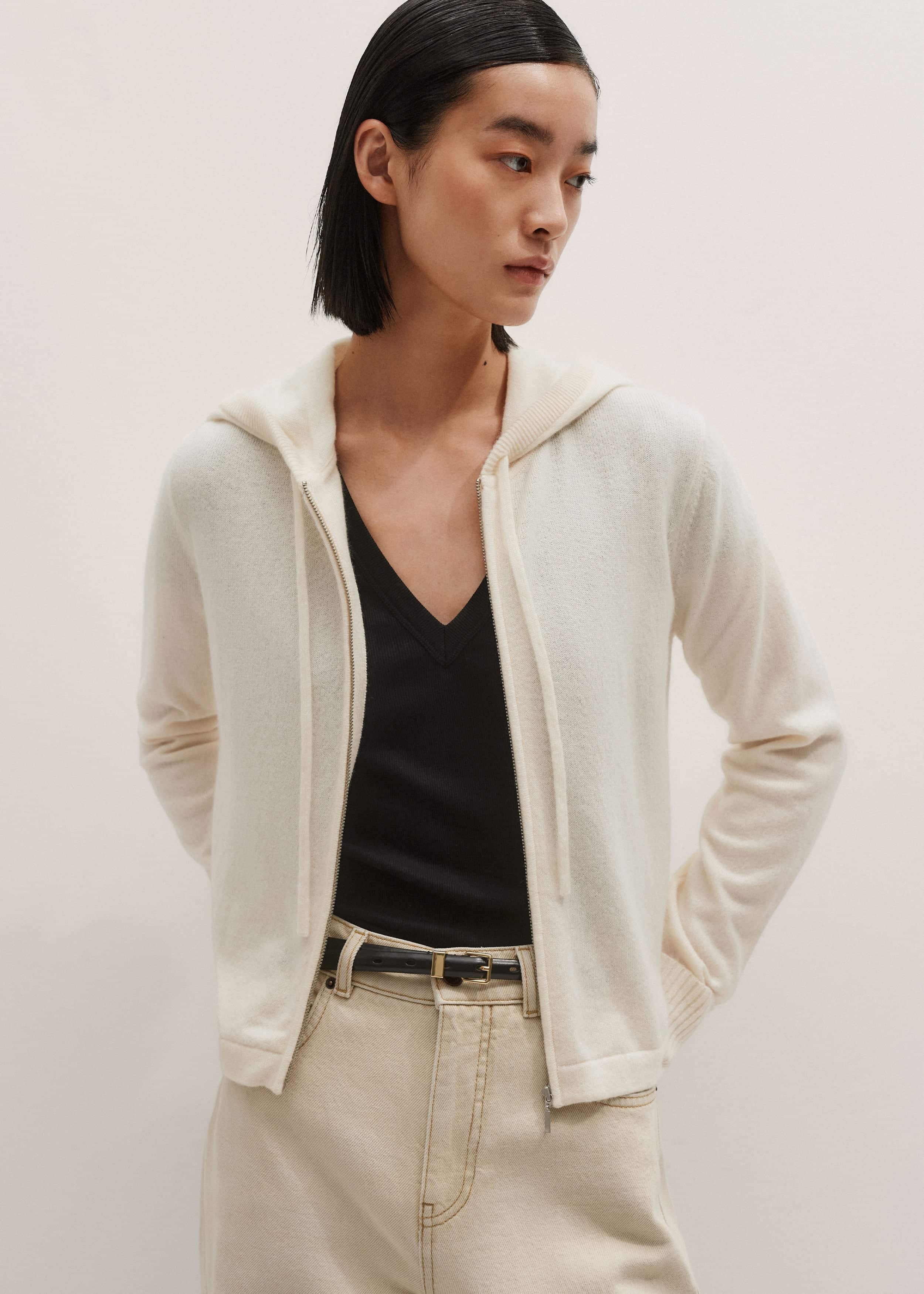Cream Cashmere Relaxed Fit Box Zip Hoody meandem