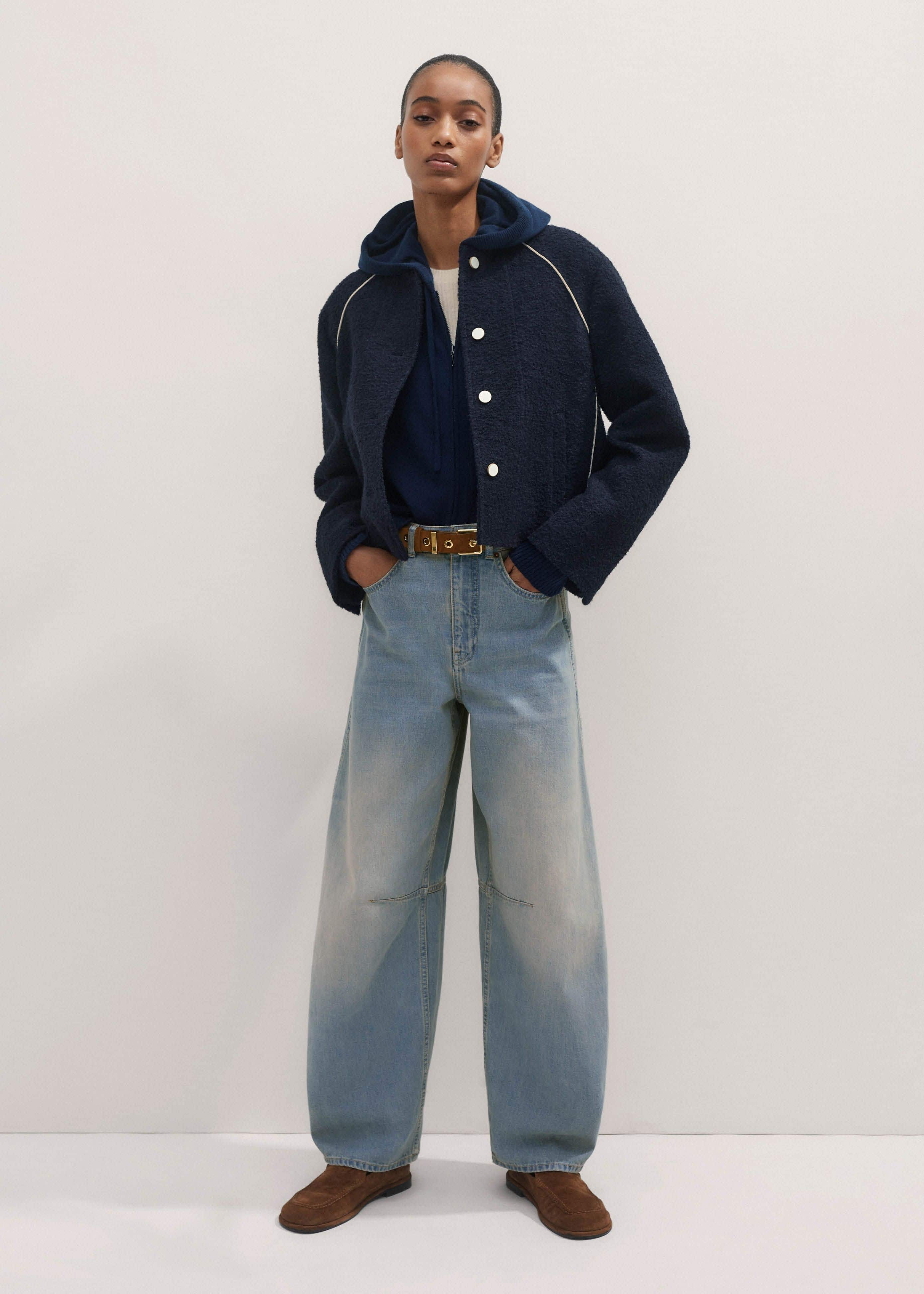 Navy Cashmere Relaxed Fit Box Zip Hoodie meandem