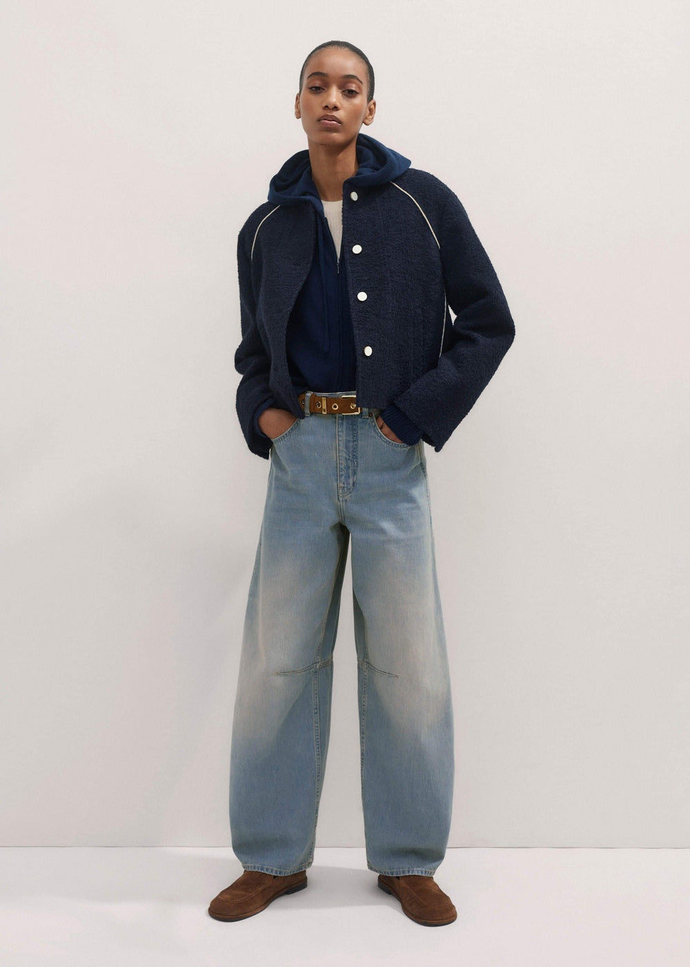Navy Cashmere Relaxed Fit Box Zip Hoodie meandem