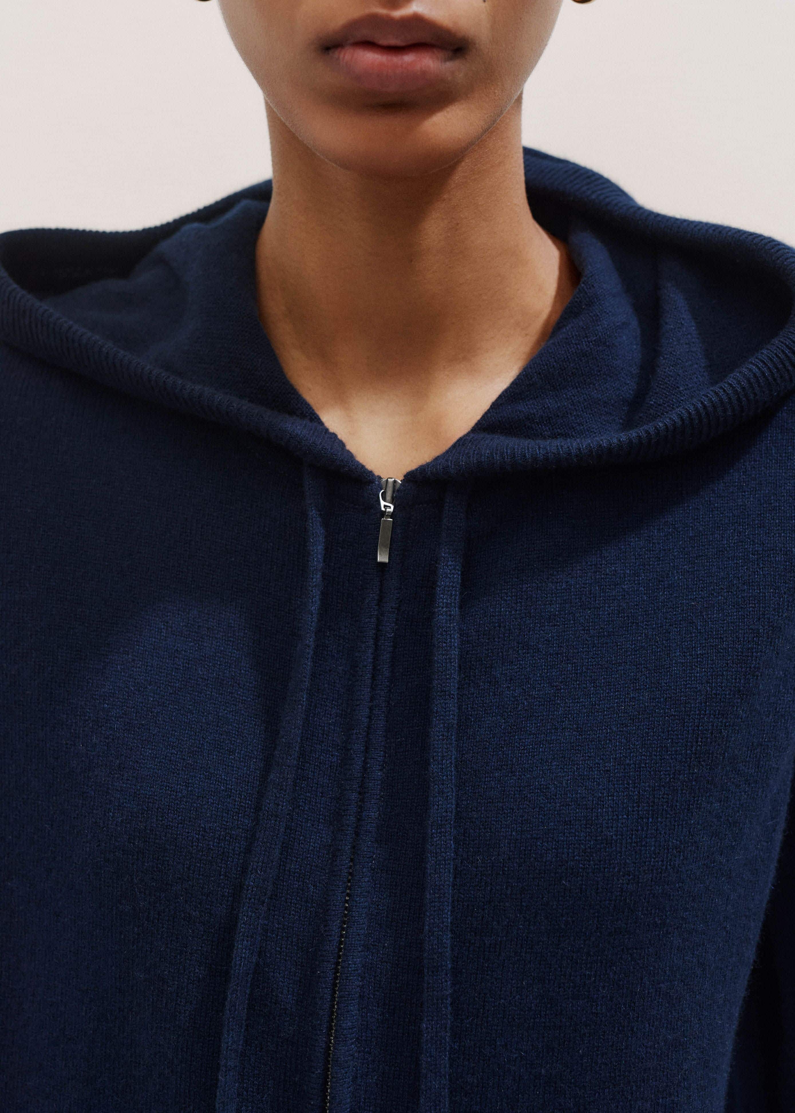 Navy Cashmere Relaxed Fit Box Zip Hoodie meandem