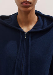 Navy Cashmere Relaxed Fit Box Zip Hoodie meandem