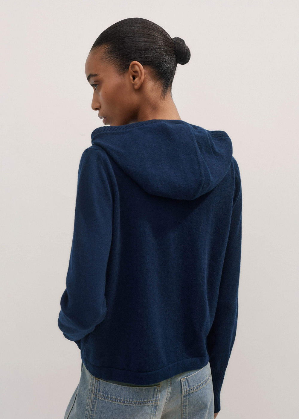 Navy Cashmere Relaxed Fit Box Zip Hoodie meandem