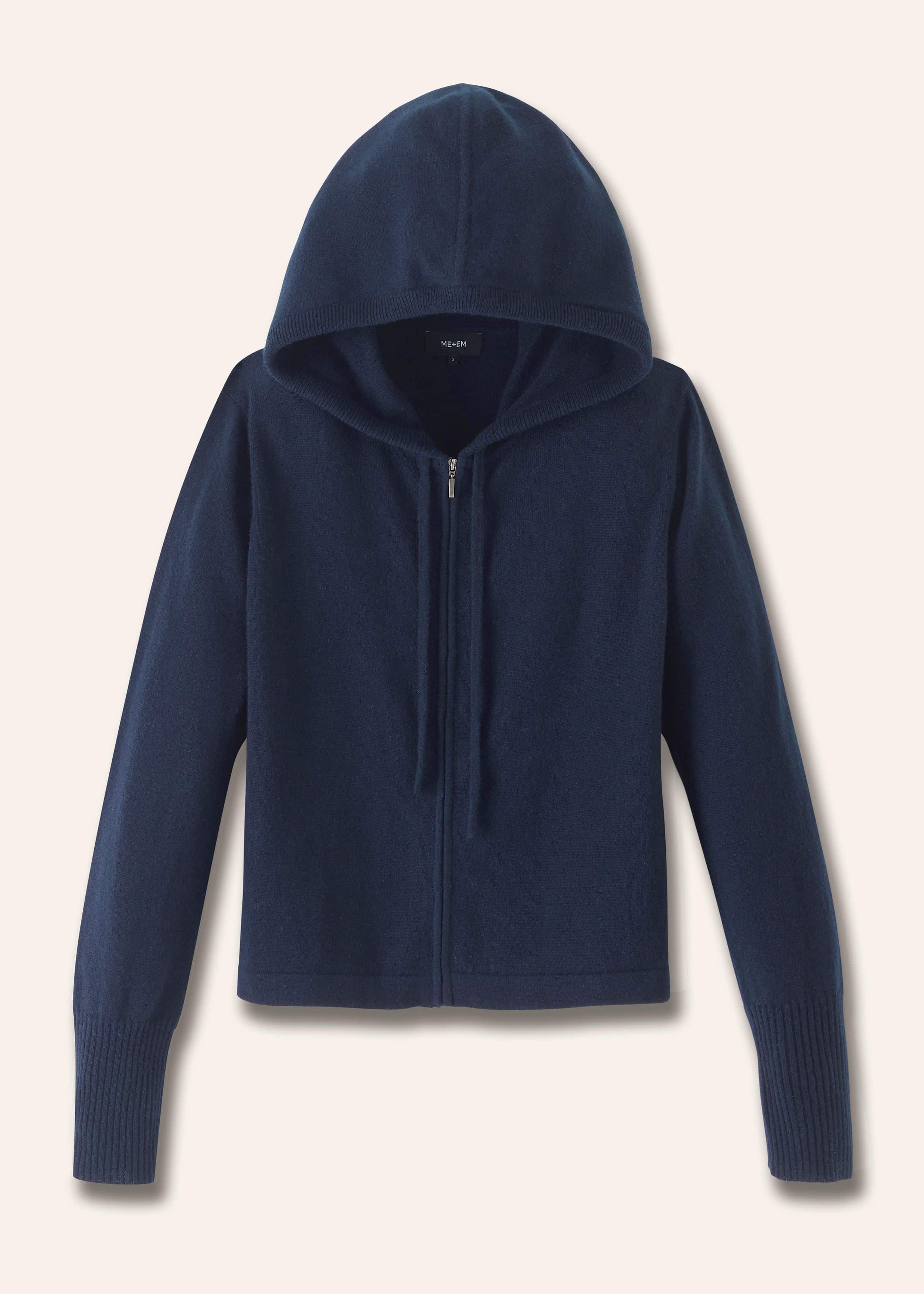 Navy Cashmere Relaxed Fit Box Zip Hoodie meandem