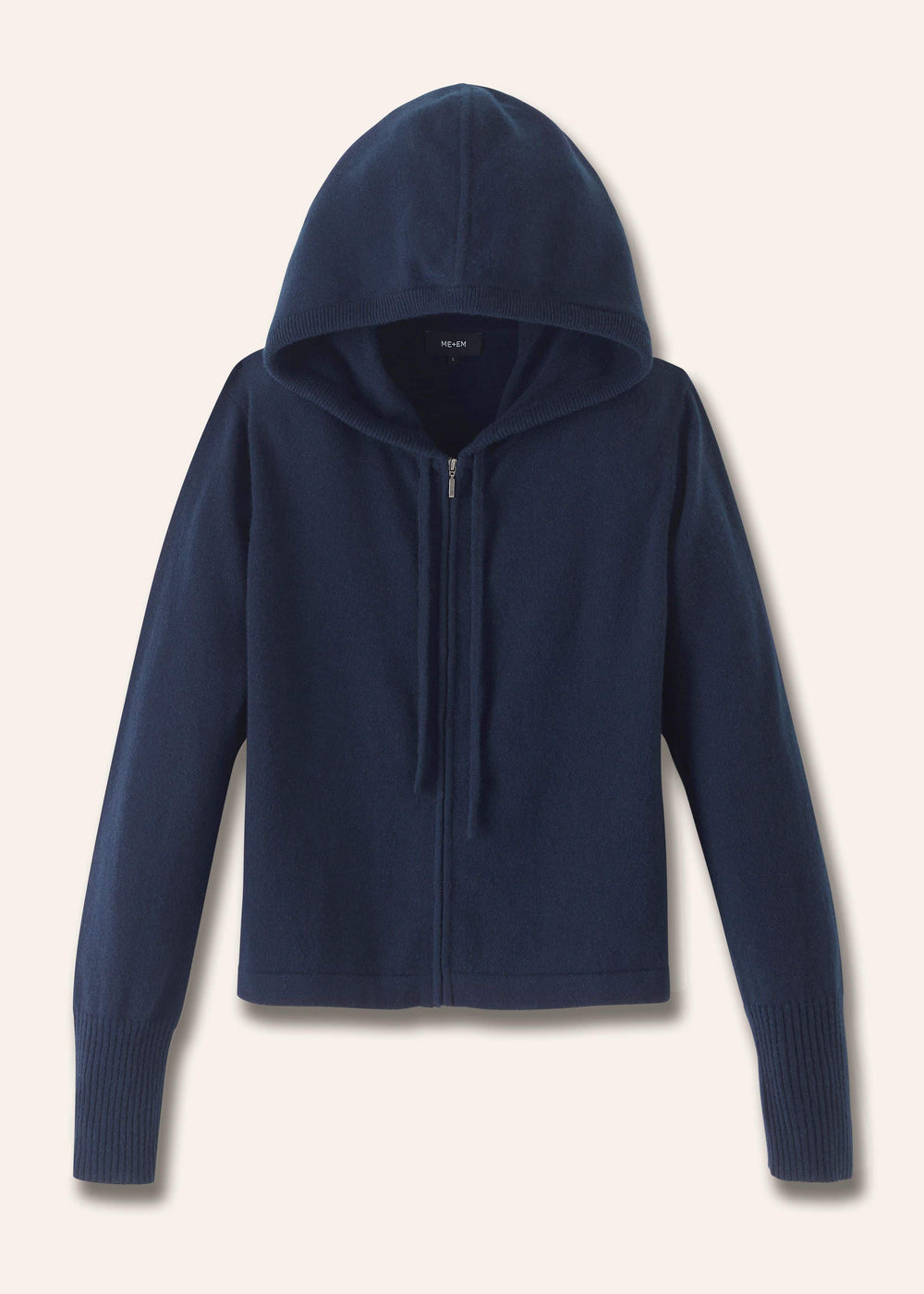 Navy Cashmere Relaxed Fit Box Zip Hoodie meandem